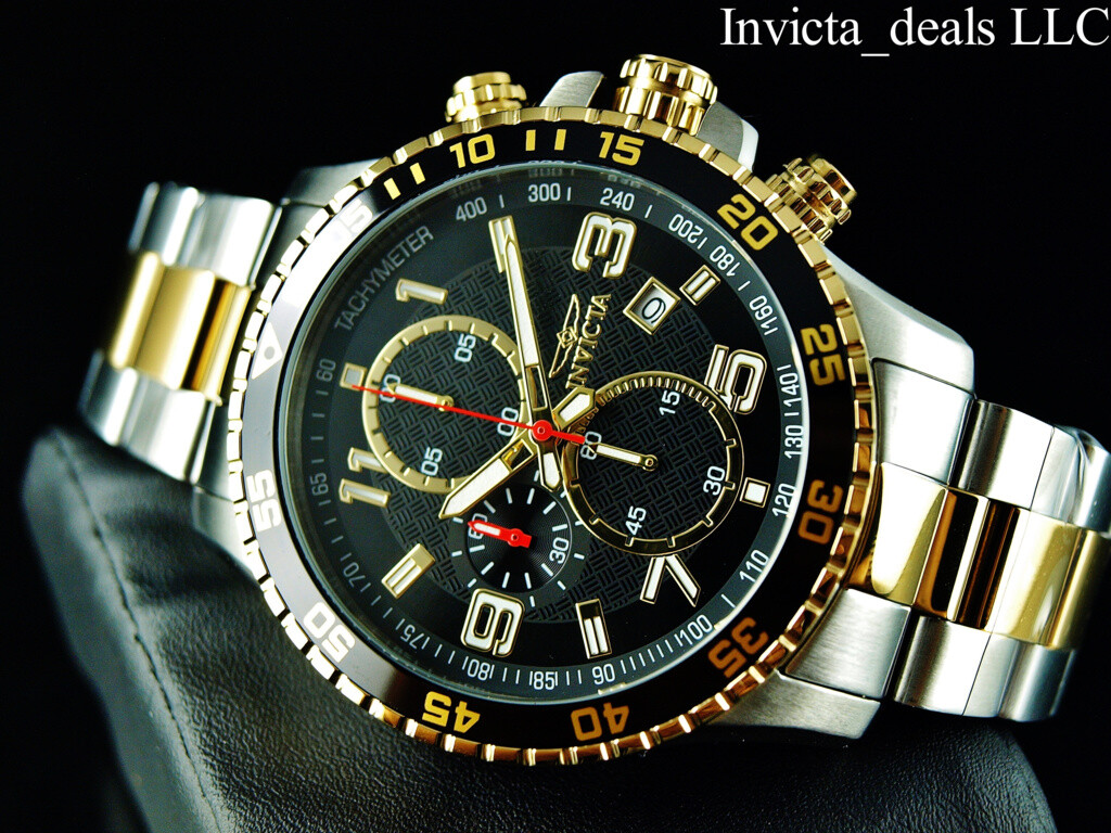 NEW Invicta Men’s 45mm PILOT Specialty Chrono Black Dial 18K Gold 2Tone SS Watch