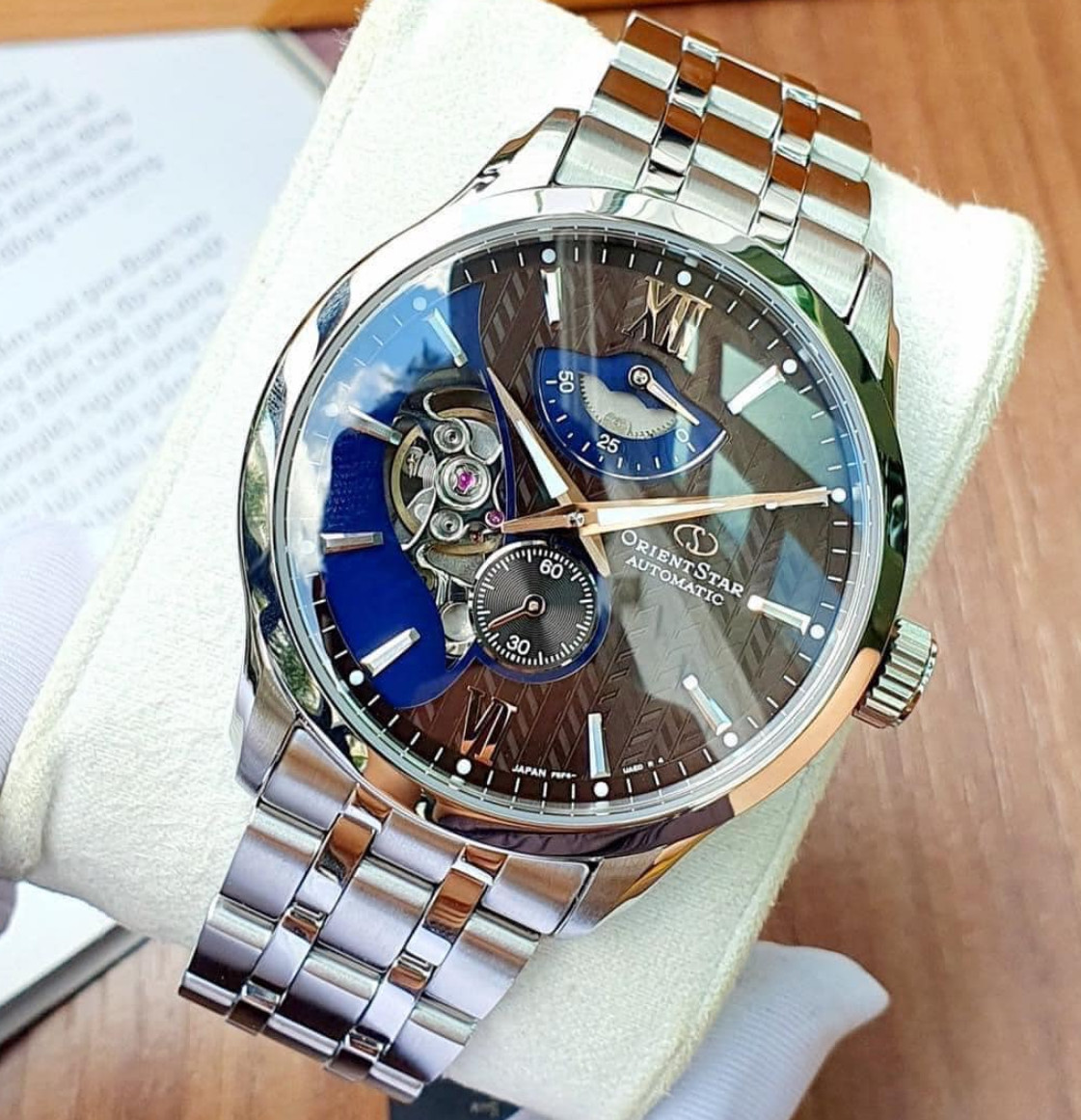 Orient Star Automatic Brown Blue Dial Men’s Watch Power Reserve RK-AV0B02Y