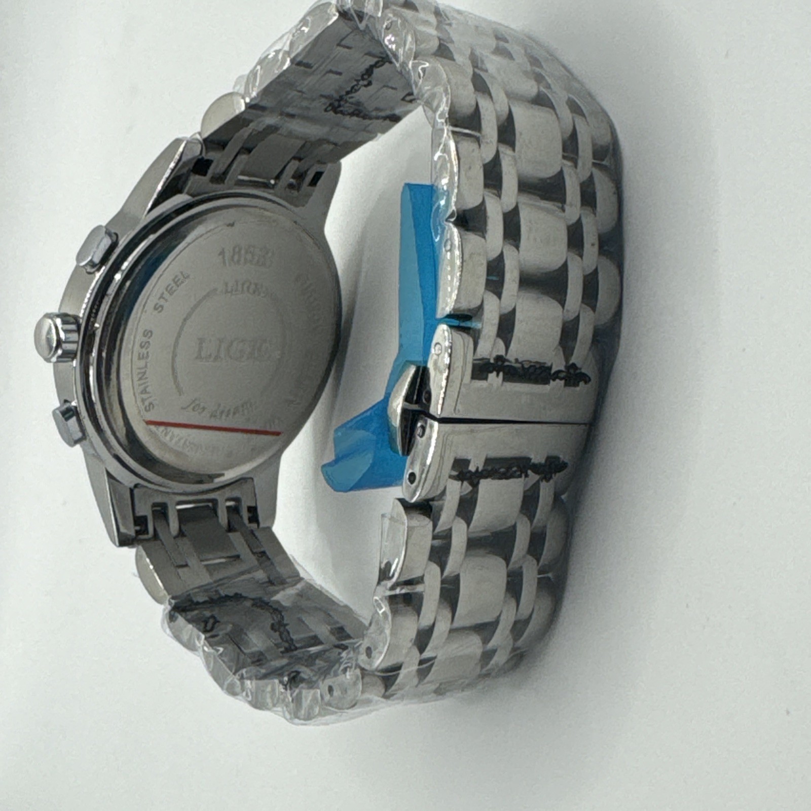 Lige 42mm Silver Tone Blue Dial Quartz Chrono Date Watch w/Bracelet New R