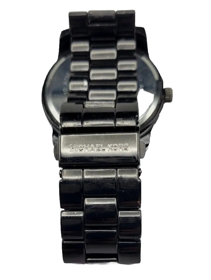 Michael Kors MK-1126 Hematite-Black Logo-Faced Stn.Steel 100m(10ATM) VTG Pre-own