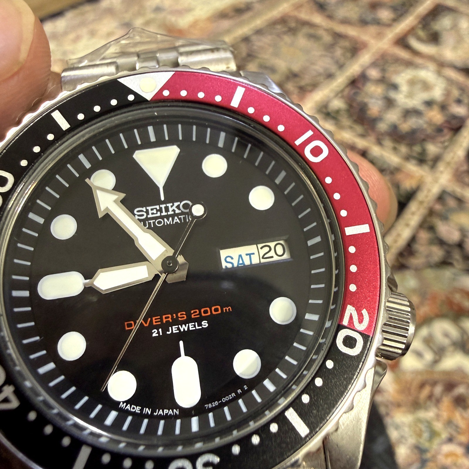 Seiko SKX007 Automatic Diver 200m Black Red Coke Bezel Day Date Mens Watch