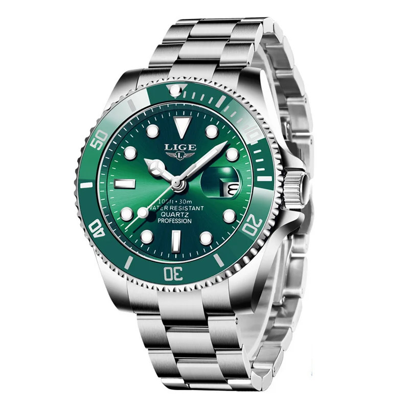 LIGE Business Men Watches Auto Date Quartz Watch Mens Stainless Steel Military M