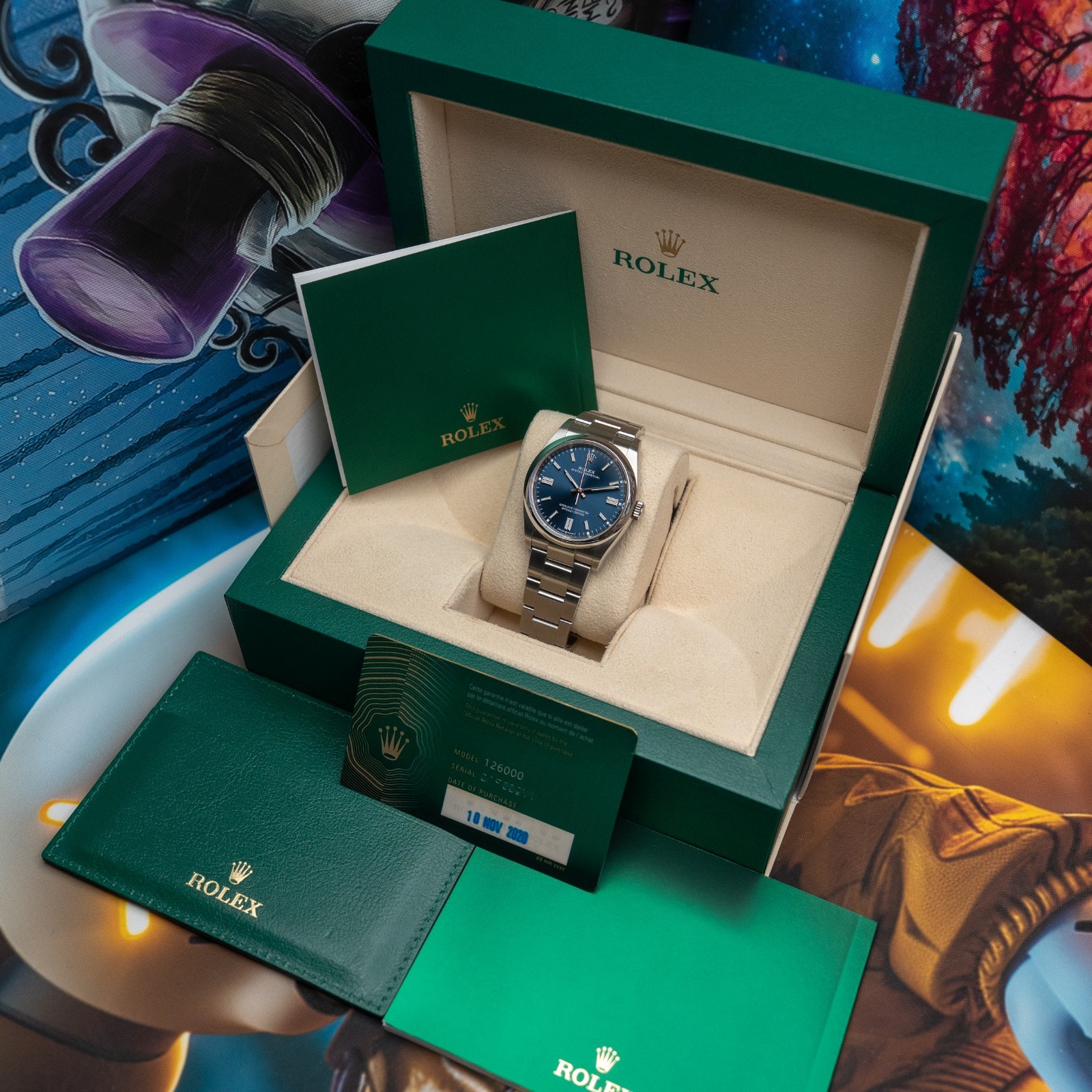 2020 Rolex Oyster Perpetual 36mm Sunburst Blue Dial 126000