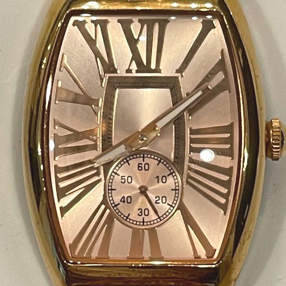 Bronzo Italia Rose Gold Tone Bronze Tonneau Watch Tan Leather Strap Swiss Parts