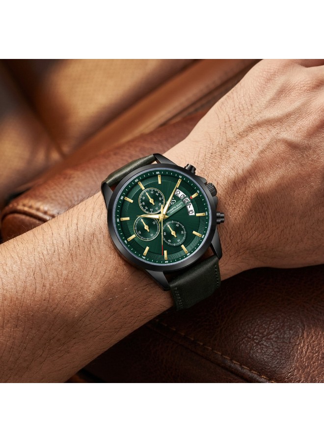Kenneth Scott Men’s Chronograph Watch | Green Dial, 42mm, 30 m (3 ATM)