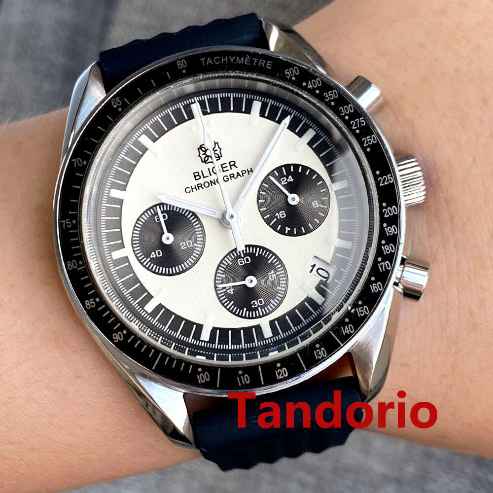 Bliger 40mm VK63 Quartz Full Functional Chronograph Mens Watch Folding Clasp