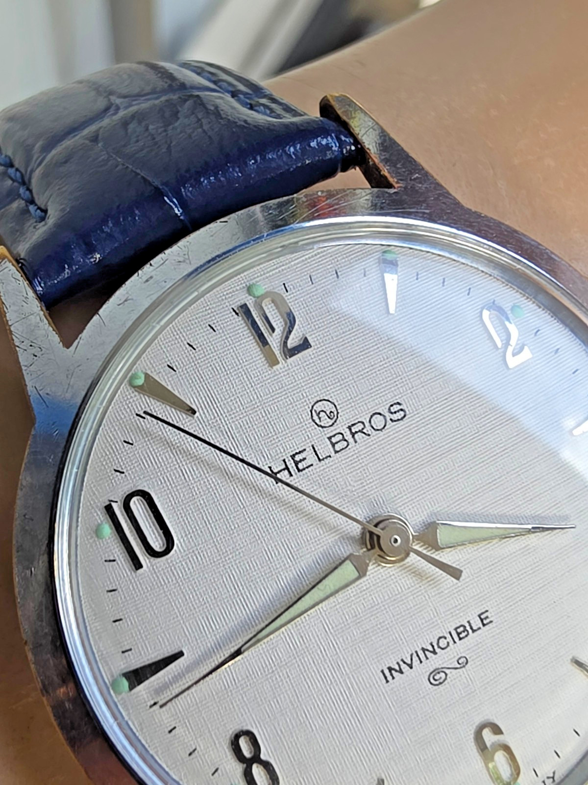 Vintage HELBROS men’s manual wind watch Linen dial PUW 61 Germany 1950s