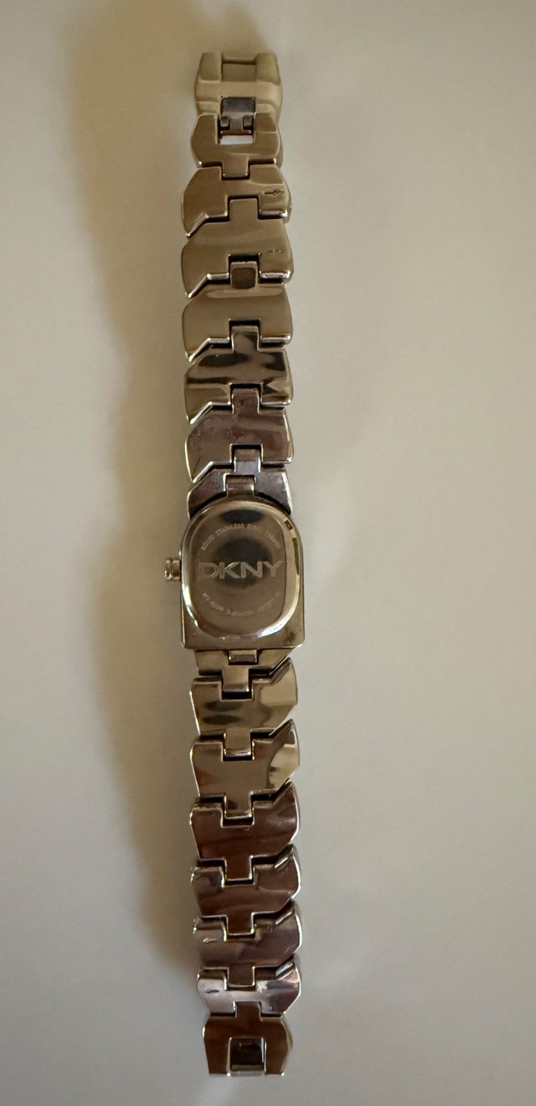 Vintage DKNY Crystal Pave D Logo Link Bracelet Watch Stainless Steel As Is