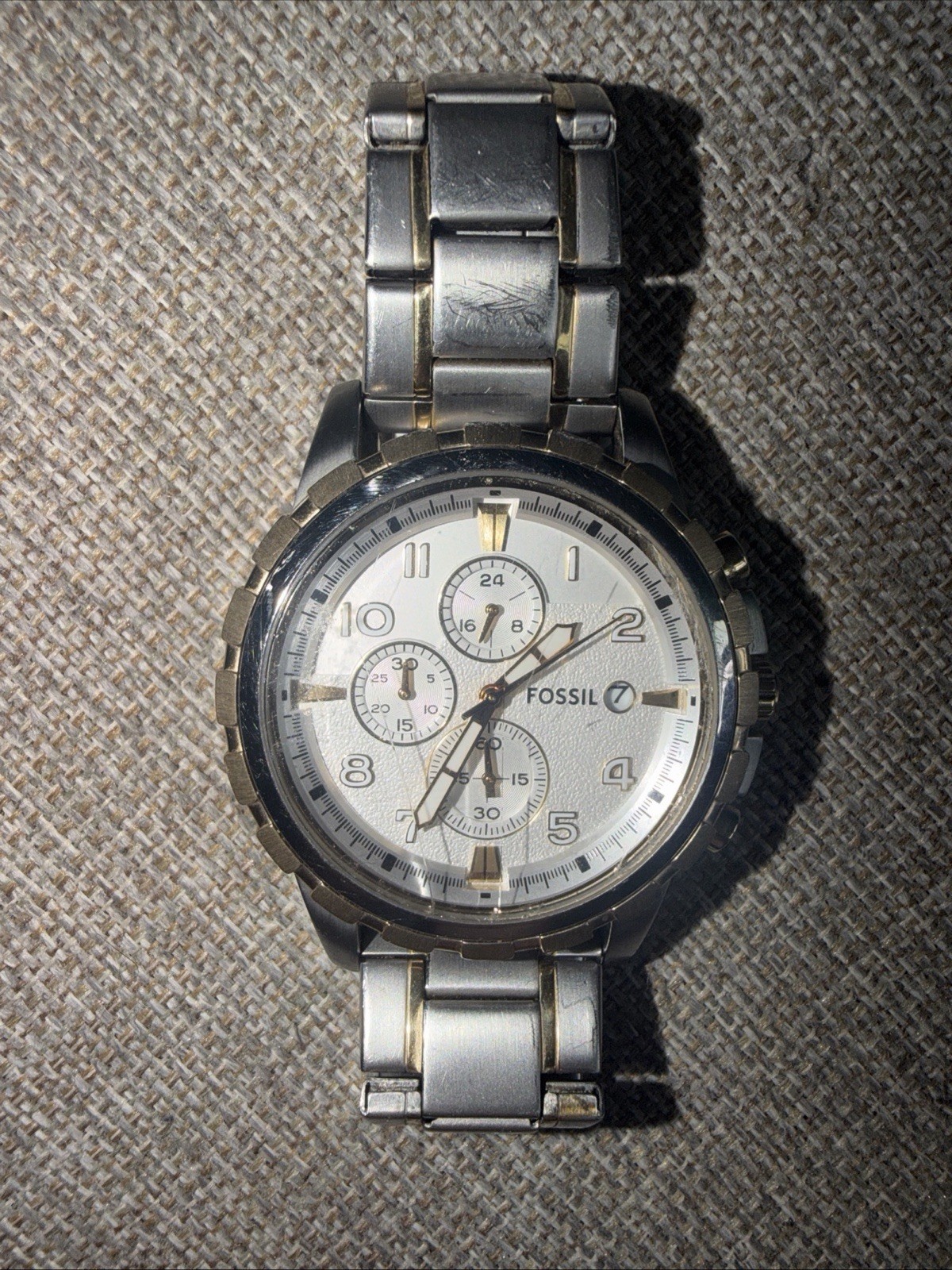 Fossil Dean Chronograph Dial Two Tone Steel FS4795IE Quartz 45mm Silver – Read