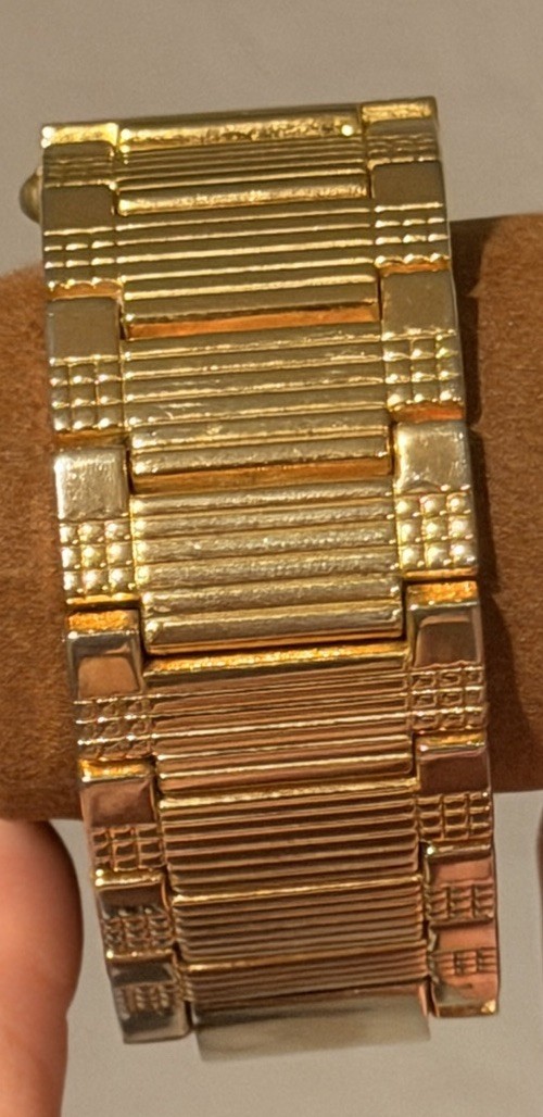 Benrus Quartz Gold Tone Rectangle Tank Analog Watch Metal Bracelet Stick Dial