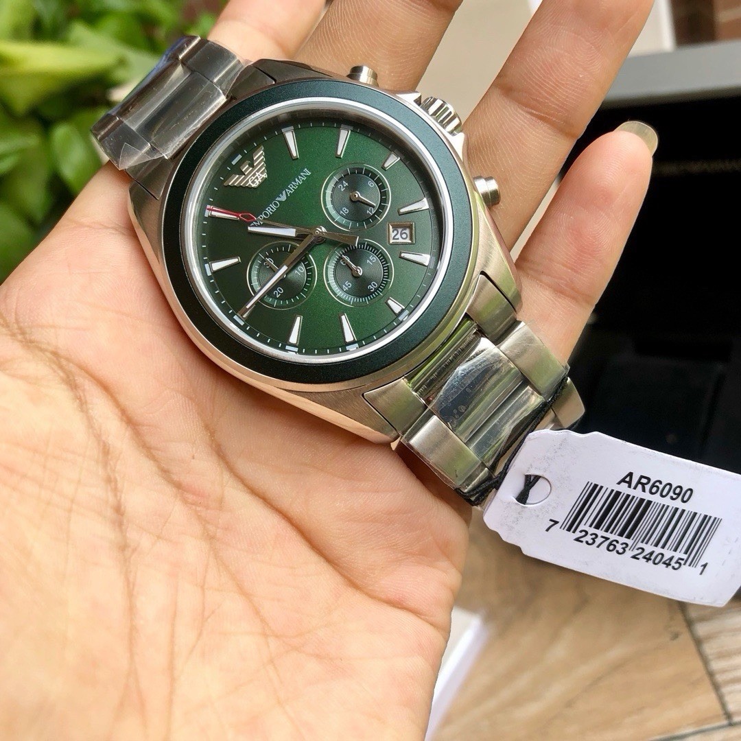 Emporio Armani AR6090 Men’s Green Dial Chronograph Date Quartz Steel Watch