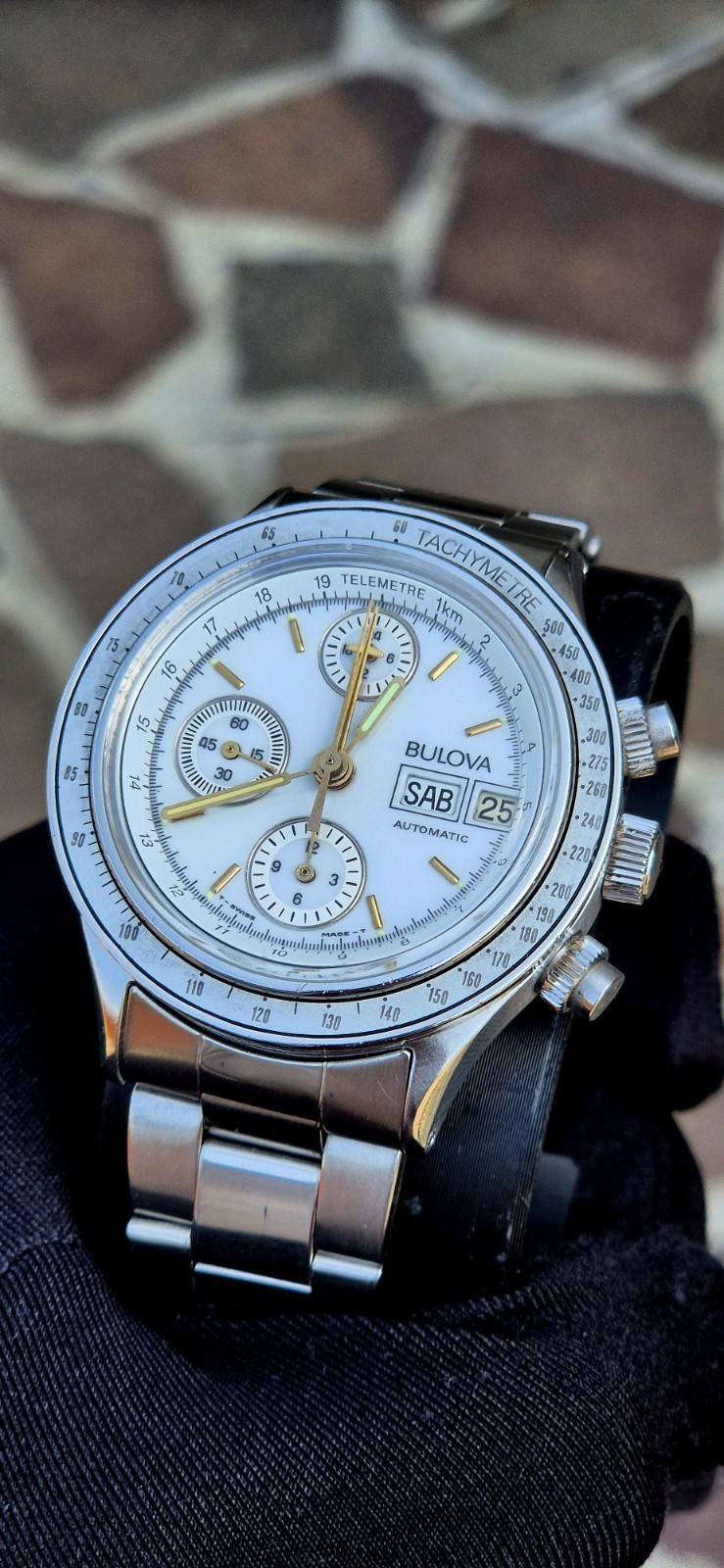 Bulova Chronograph Automatic Lemania 5100 39mm Steel Swiss Made Rare 1990s