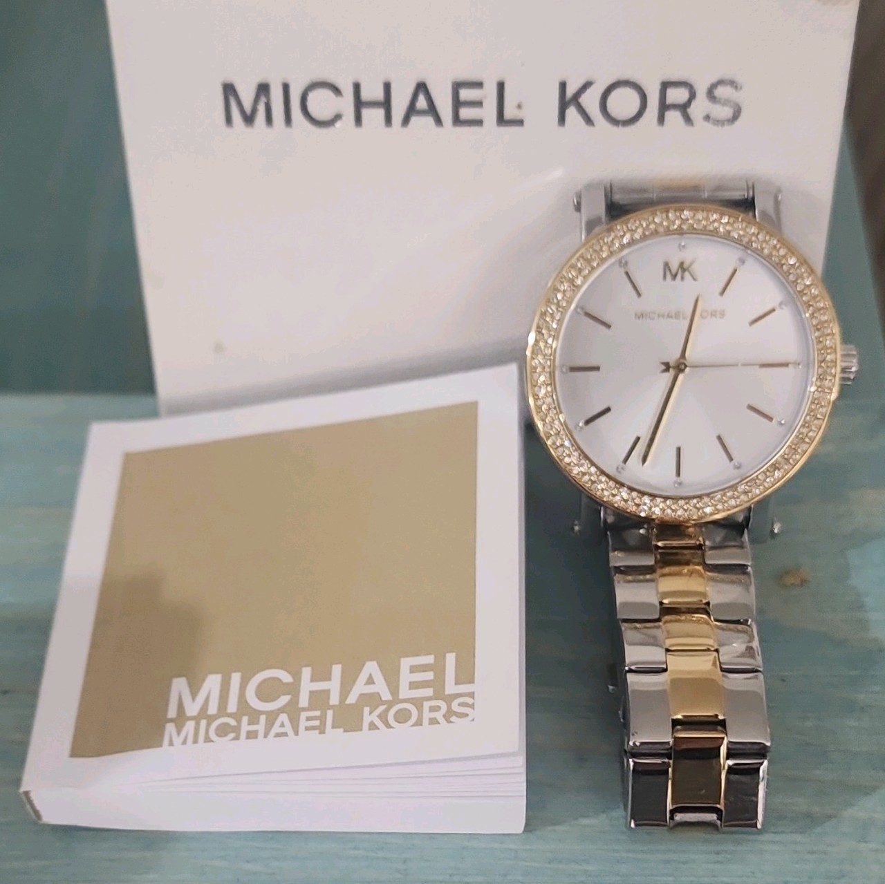 Michael Kors Women’s Two-Tone Quartz Watch White Dial Crystal Bezel 38mm