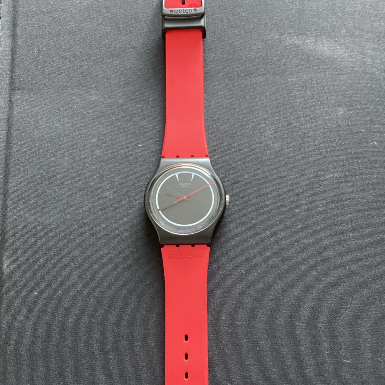 Swatch Swiss Made Quartz( GB294) Black Plastic Case, Red Rubber Strap