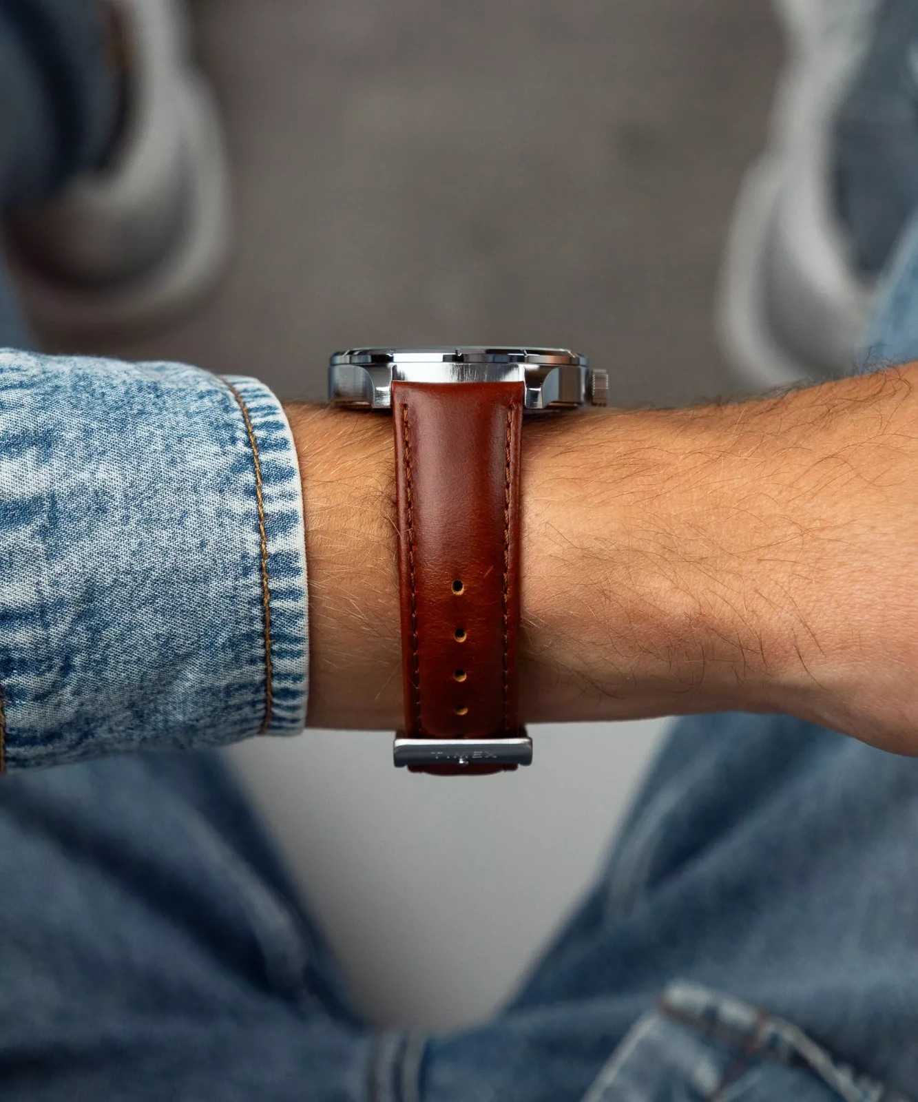 Timex Main Street Men’s 42mm Blue Sunray Dial Brown Leather TW2Y16200 Watch New