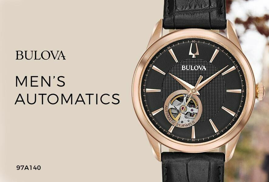 Bulova Automatic Classic Nice Wrist Watch For Men Black Leather Strap