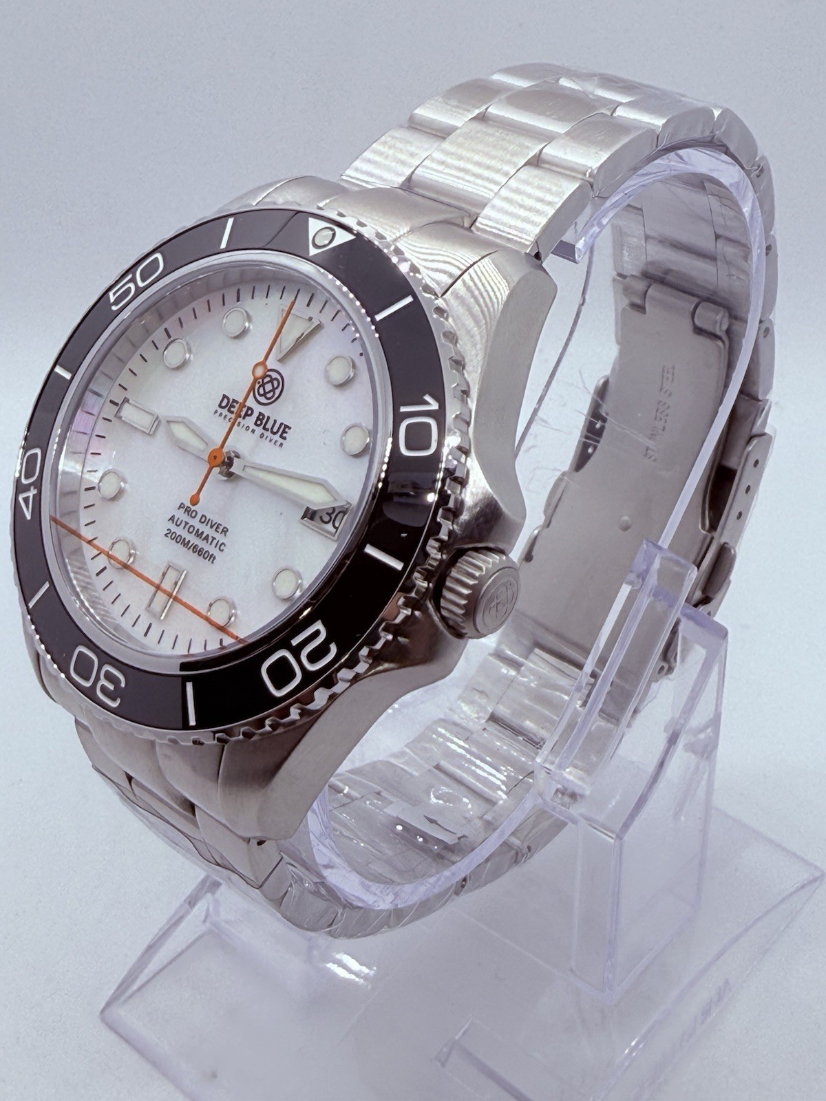 Deep Blue PRO DIVER 200 42.5MM AUTO DIVE WATCH-WHITE MOTHER OF PEARL DIAL-NEW‼️