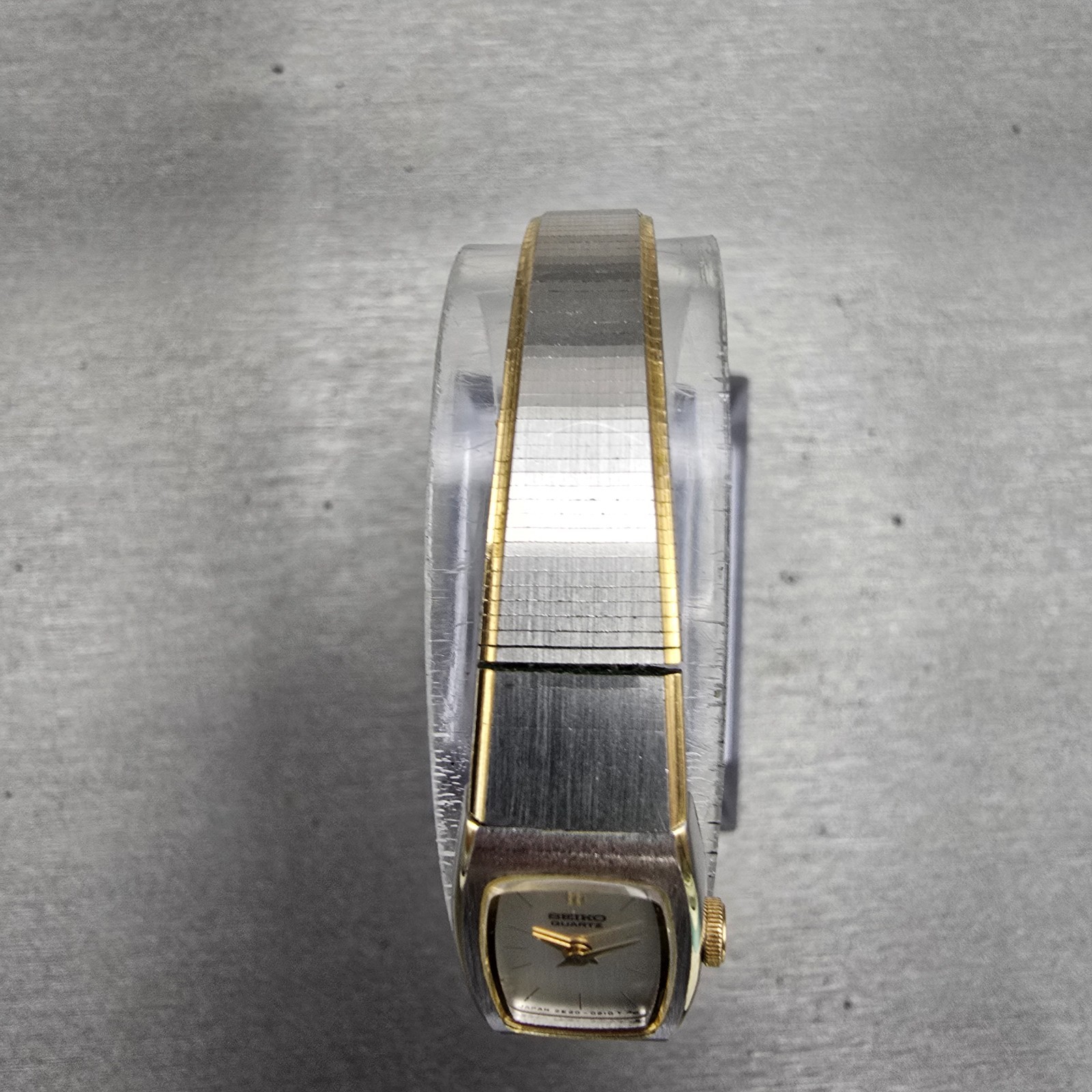 Seiko Watch Women 13mm Silver Dial Two Tone Rectangle 2E20-5139 New Battery VTG