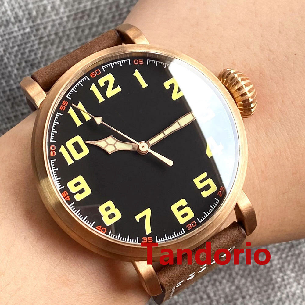 46.5mm Tandorio CUSN8 Solid Bronze case Black Dial NH35A Big Automatic Men Watch