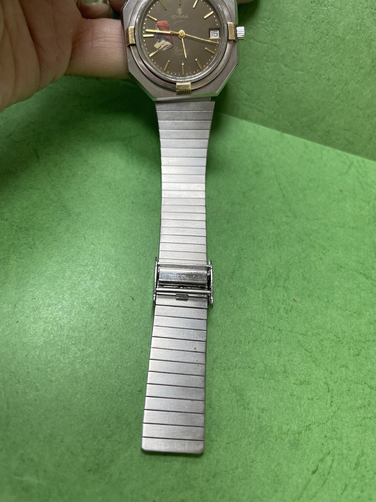 SWISS Cyma President Saddam Hussein Iraq Watch Men Black Dial SS 18k Gold R35
