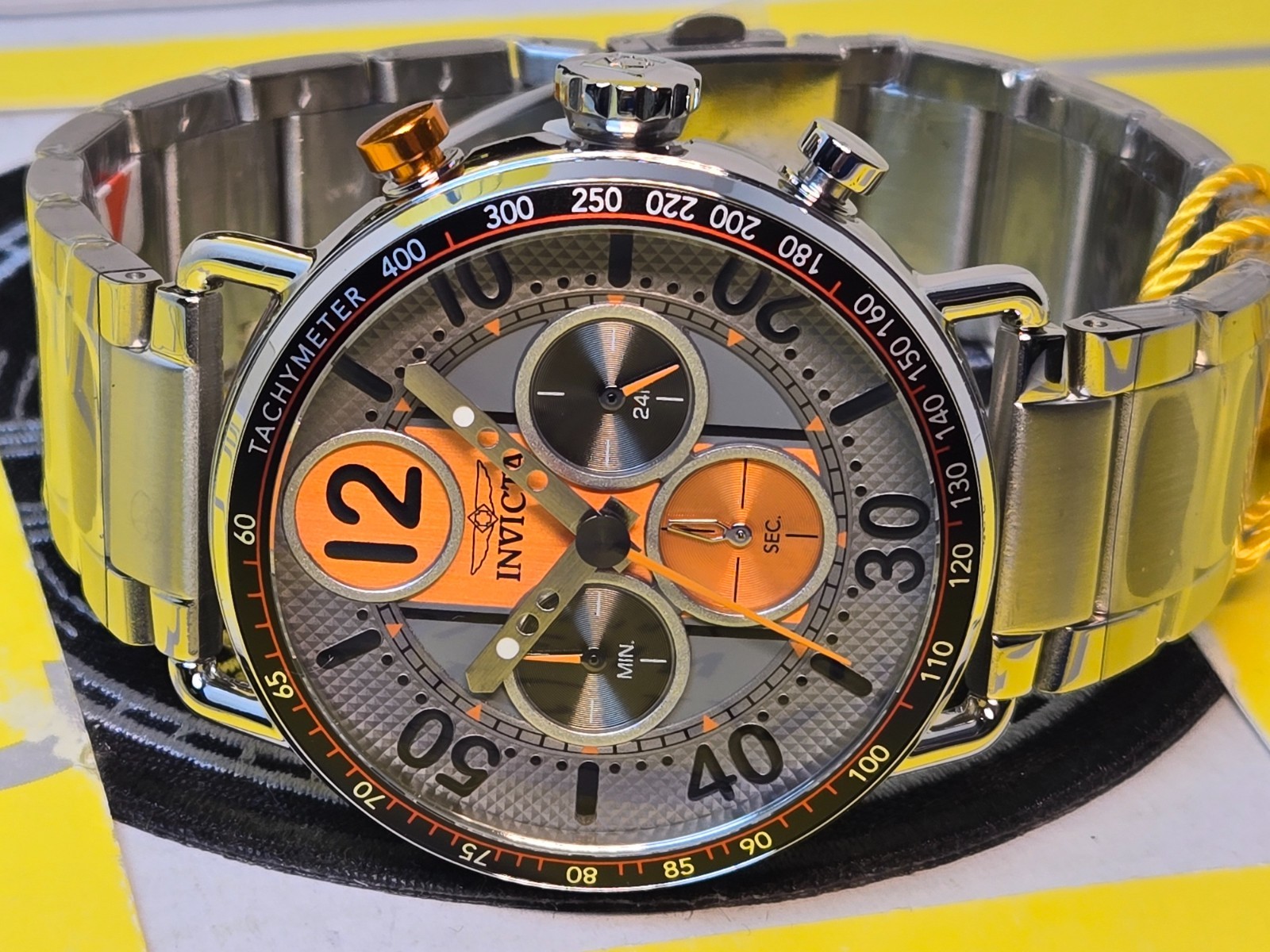 Invicta Speedway GearShift Men’s Watch Quartz 44mm, Steel w/ Orange & Black Dial
