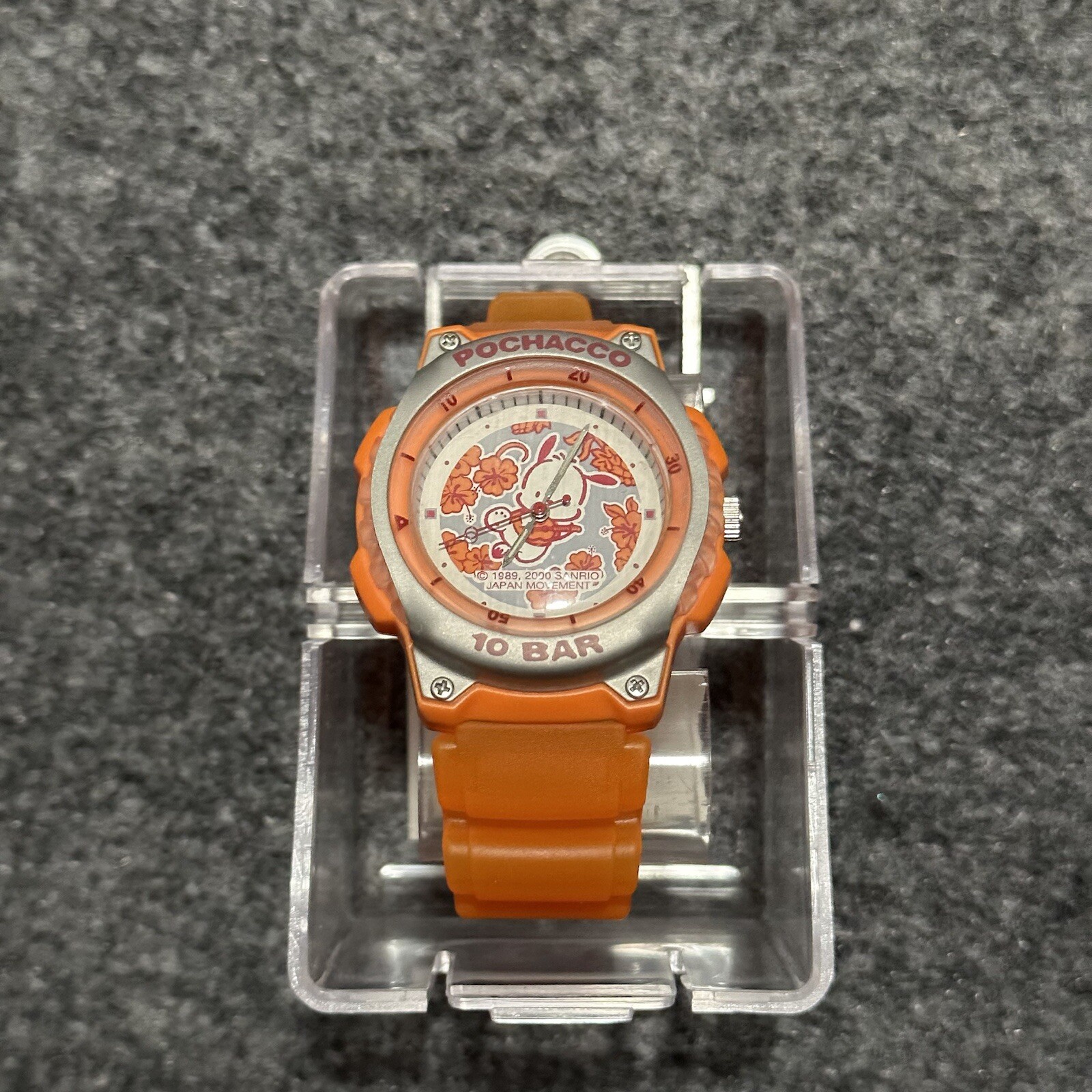Vintage 2000 Sanrio Pochacco 10 Bar Watch Hawaii Hibiscus Orange RARE!! NEW!!