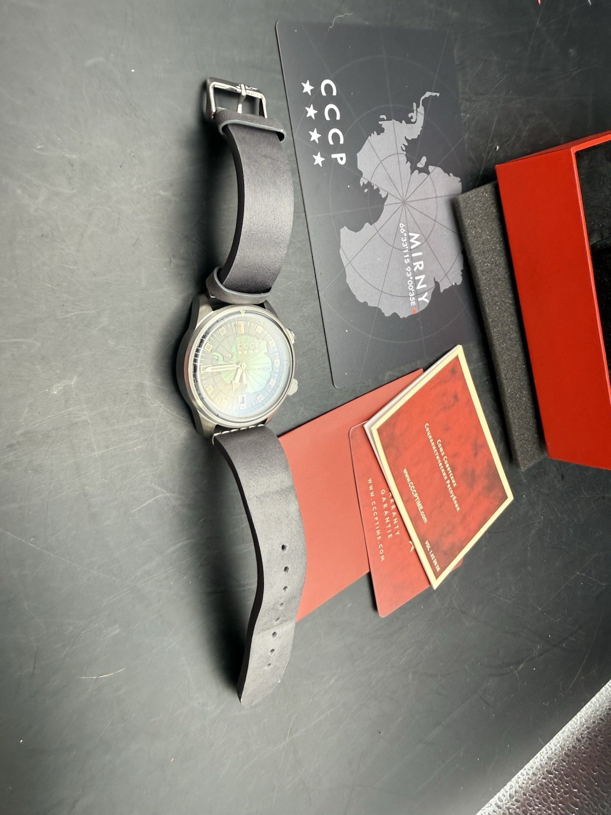 CCCP Mirny Watch Soviet-Inspired Green Dial Leather Strap Box Damage