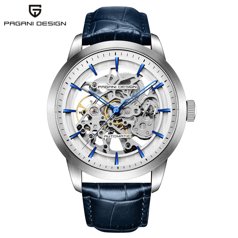43mm PAGANI DESIGN Automatic Men’s Watch Leather Strap Skeleton Dial Wristwatch