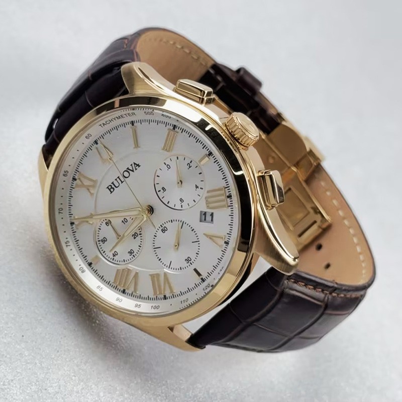 Bulova Wilton 97B169 Classic White Dial Brown Leather Men’s Quartz Watch