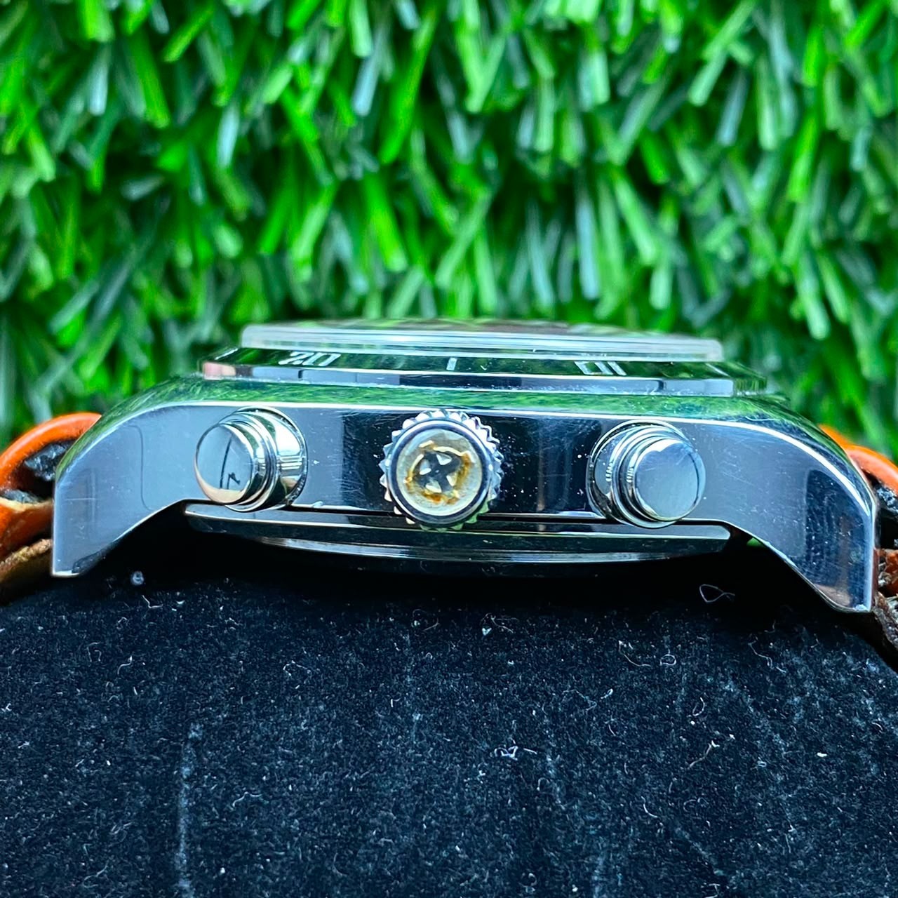 Rare Zodiac Desert Master Z07010 Quartz Orange Dial Chronograph Leather Watch