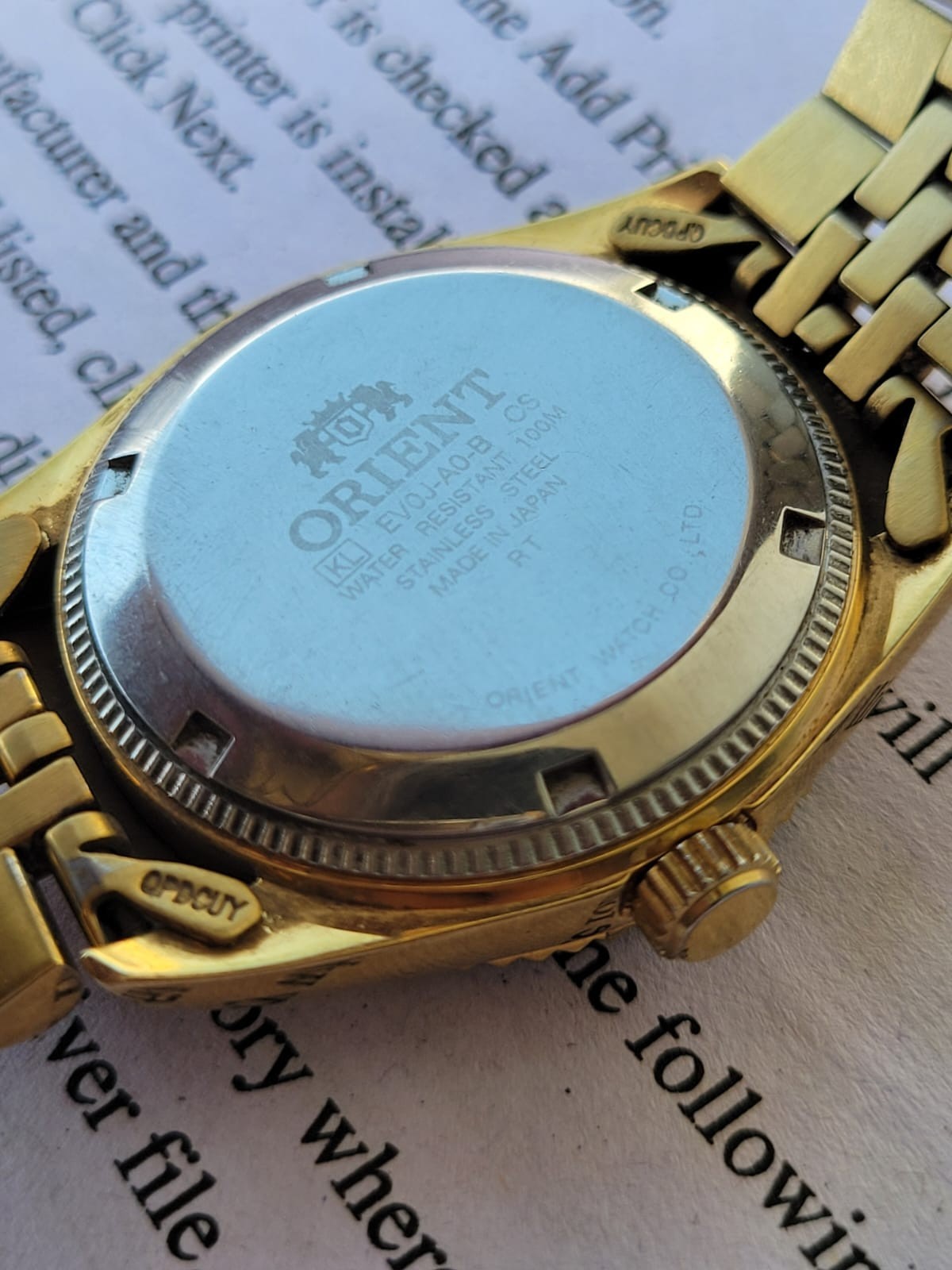Orient President Gold Plated Fluted Bezel EV0J-A0-B Automatic Vintage Watch