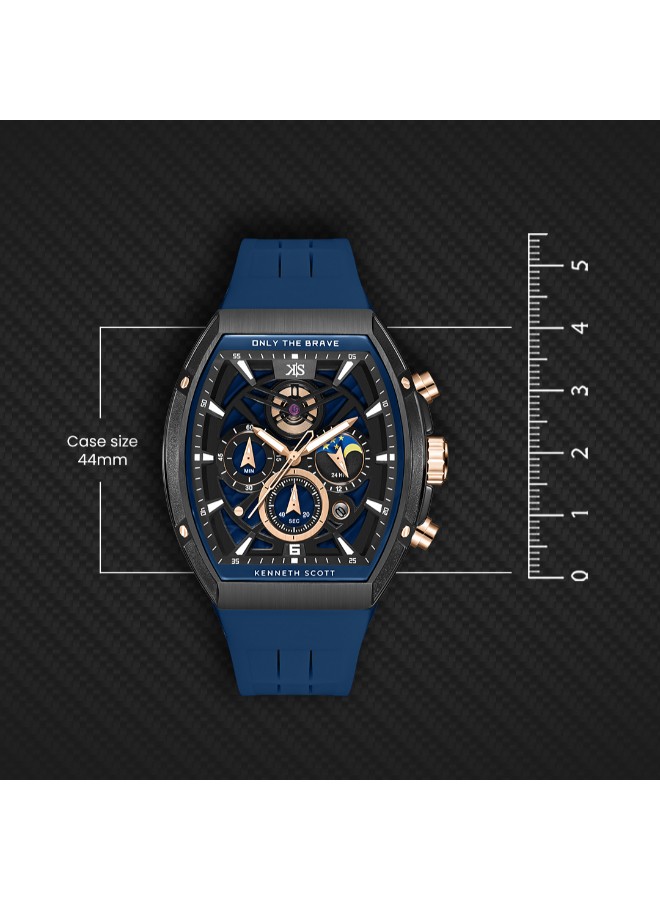 Kenneth Scott Men’s Chronograph Watch | Blue Dial, 44mm, 30 m (3 ATM)