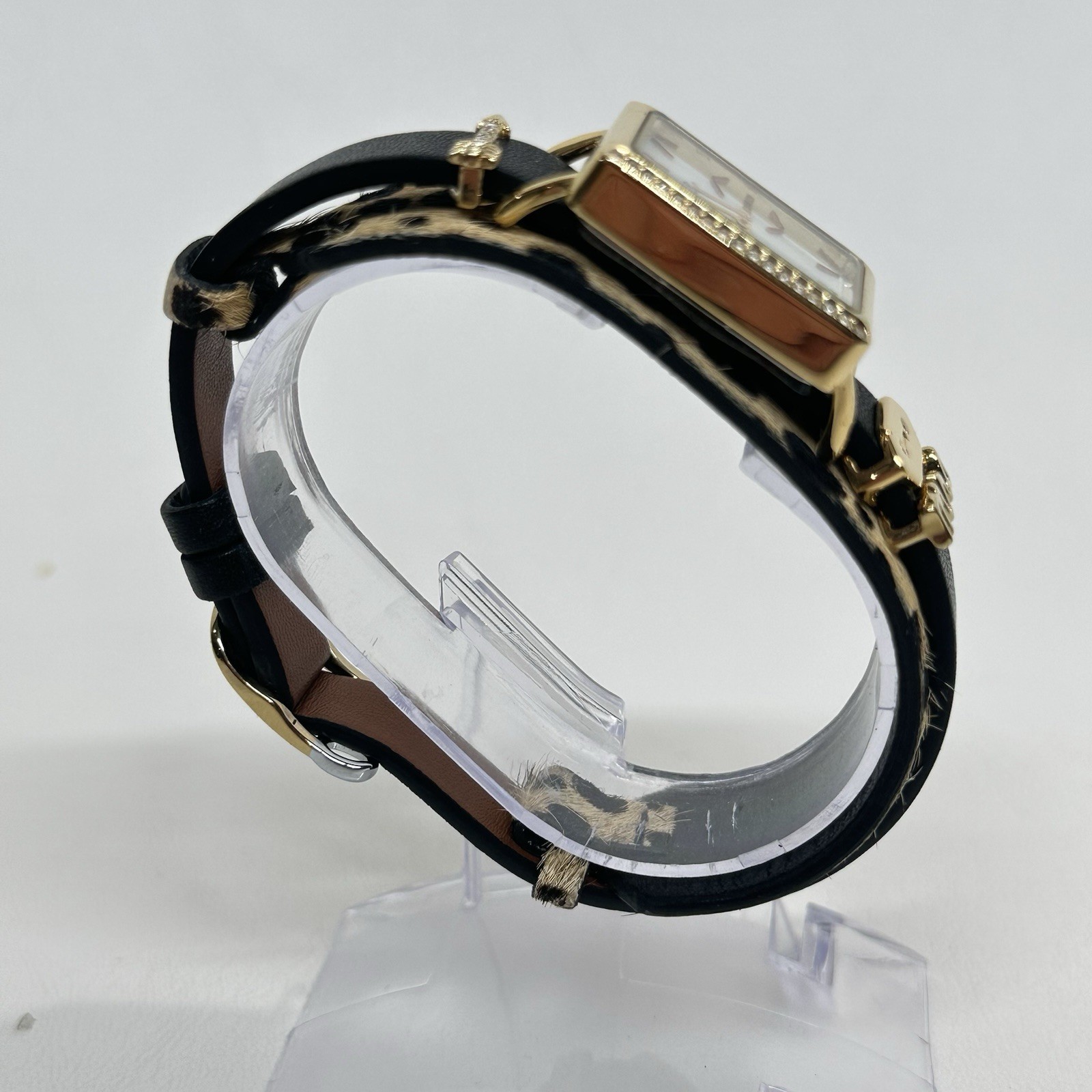 KEEP COLLECTIVE Gold Tone Watch Crystals CharmsReversible Black Brown Band Cuff