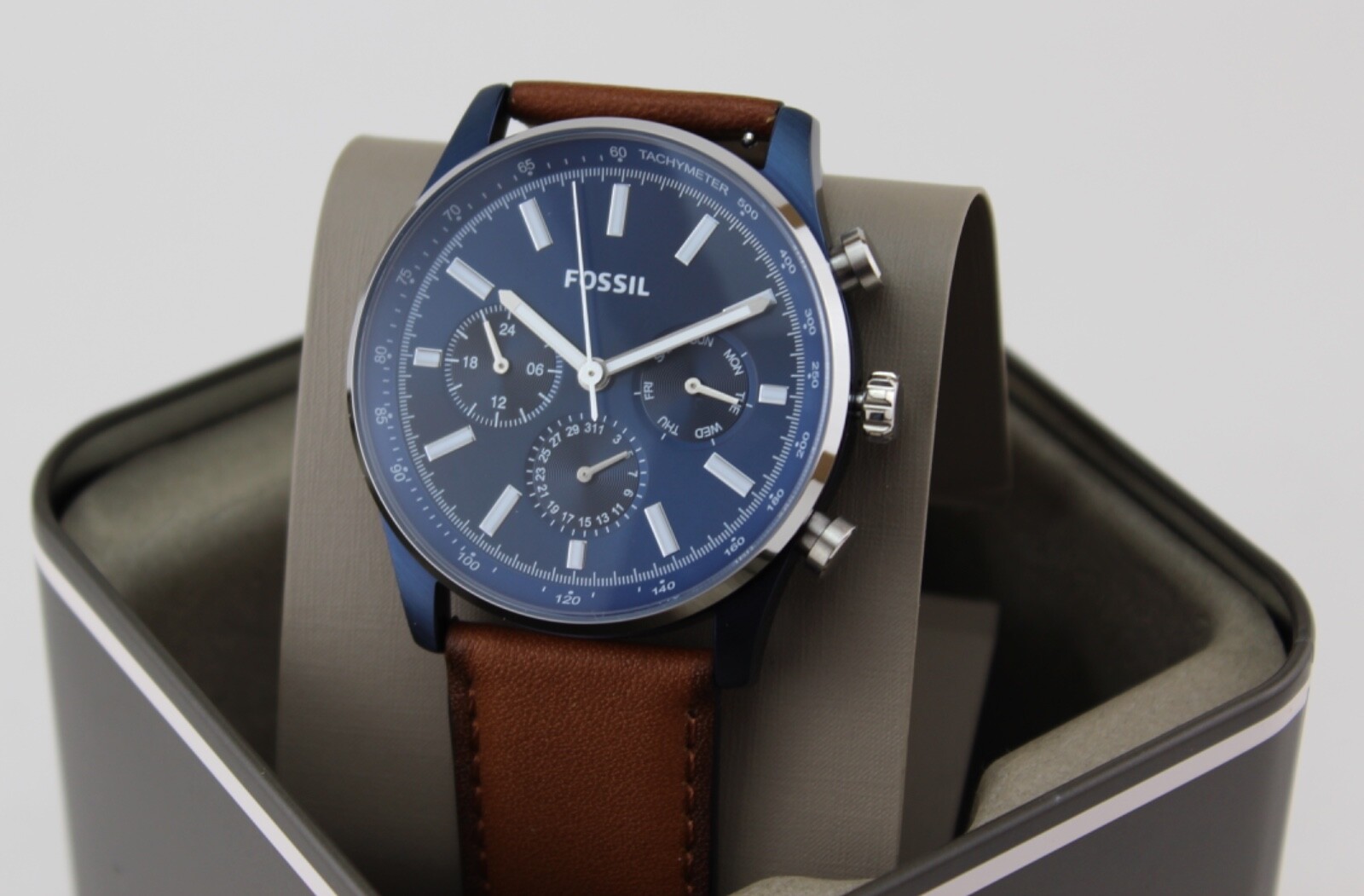 New Authentic Fossil Sullivan Chronograph Navy Blue Brown BQ2512 Men’s Watch