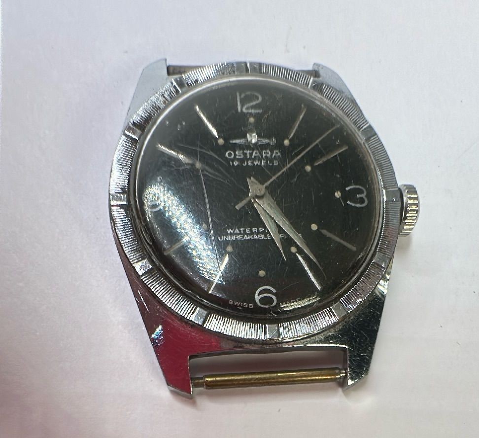 Ostara 19 Jewels Vintage Swiss Made Manual Watch Stainless Steel Black Dial