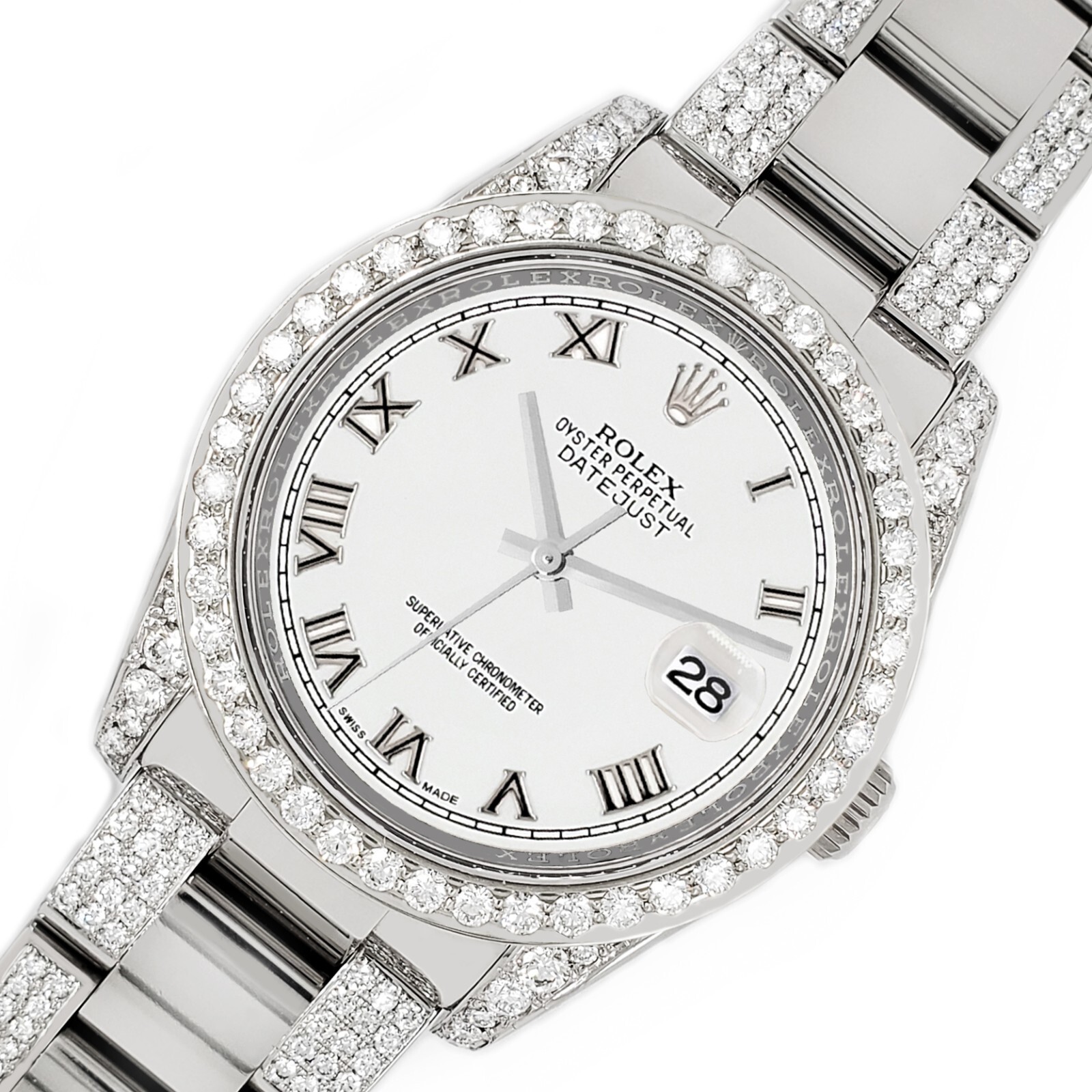 Rolex Datejust 36mm 5.9ct Diamonds Watch with White Roman Dial Box Papers