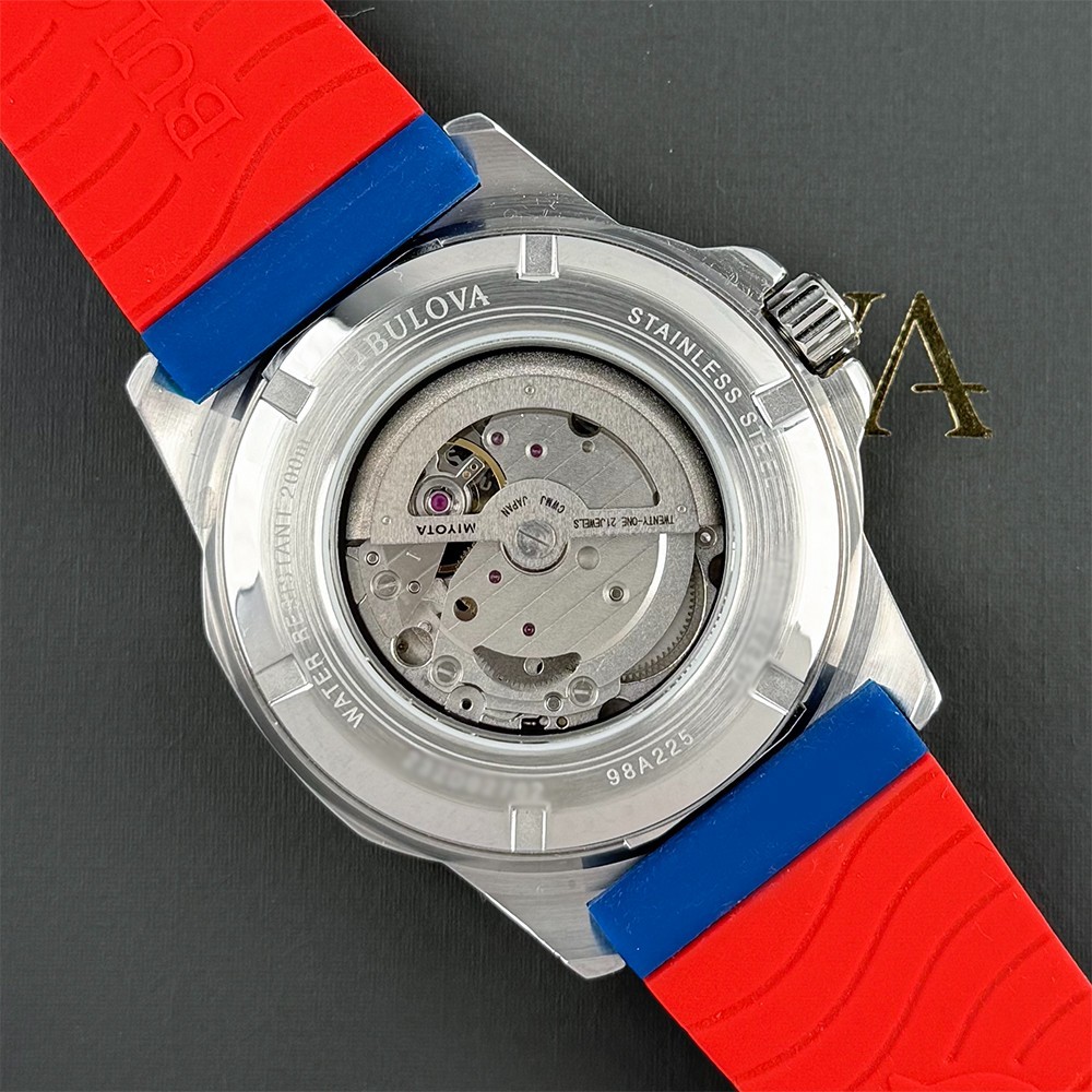 Bulova Men’s Marine Star Automatic White Dial Blue Rubber Strap Watch 98A225