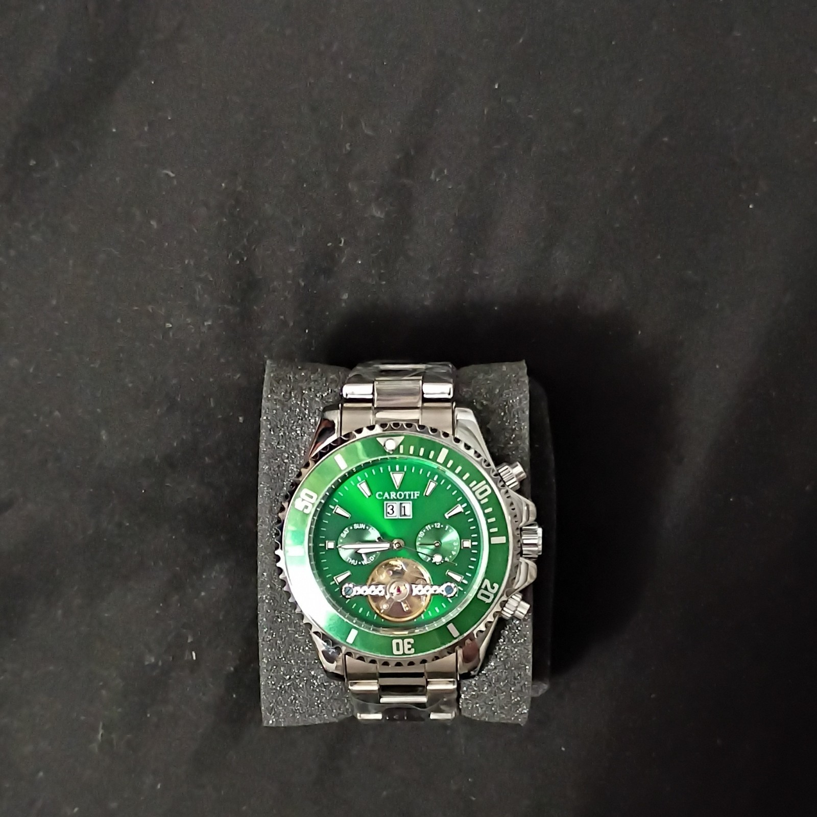 CAROTIF Men’s Automatic Diver Watch Green Dial Date Steel Bracelet 40-43.9mm