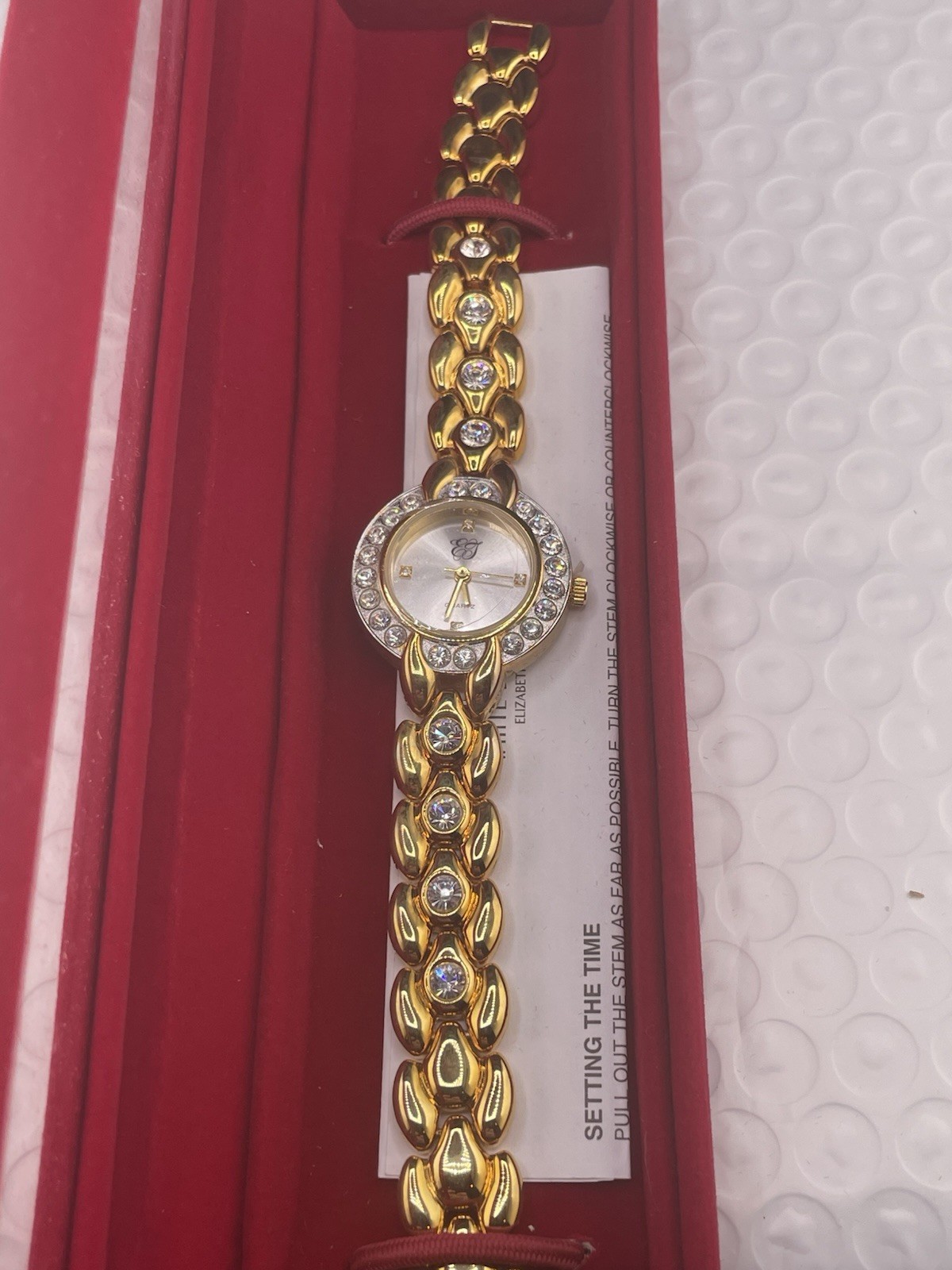 Elizabeth Taylor White Diamonds Quartz Vintage Formal Watch Gold Tone Rhinestone