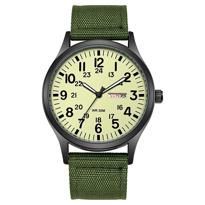 TPW Field Watch Quartz Movement Easy Read Dial 24 Hour Display Fabric Strap