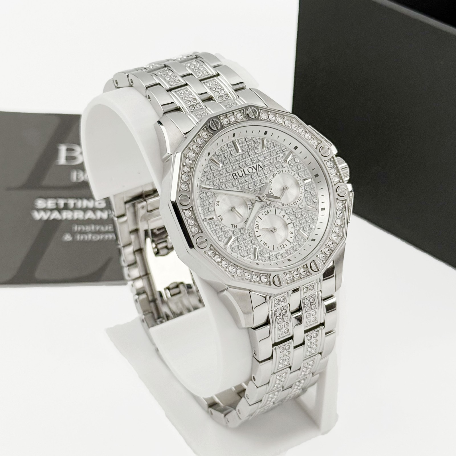 Bulova Men’s Octava Chronograph Crystal Quartz Watch 96C134 Pave Crystal Dial