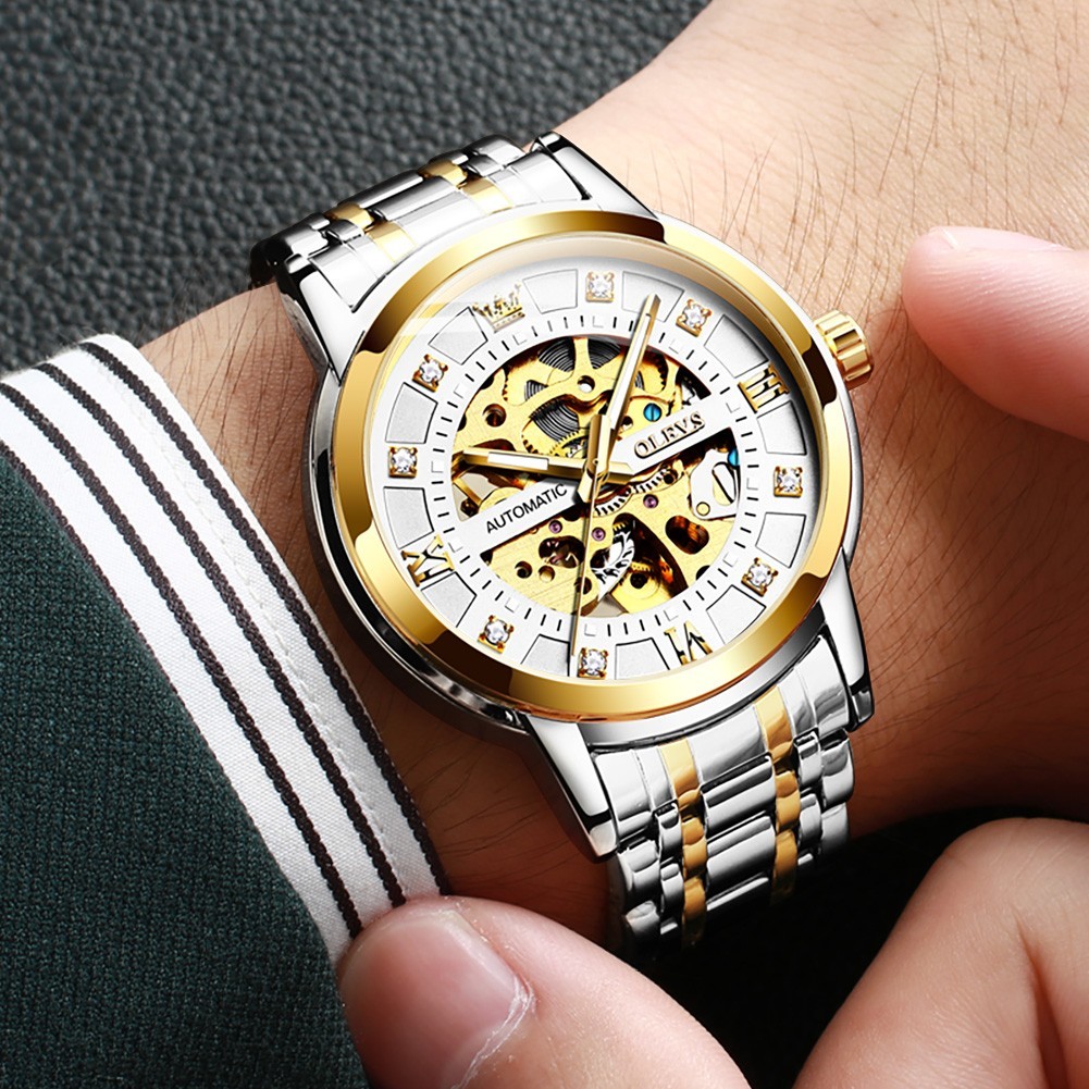 OLEVS 9901 Fashion Multi-functiom Accurate Transparent Vintage Mechanical Watch