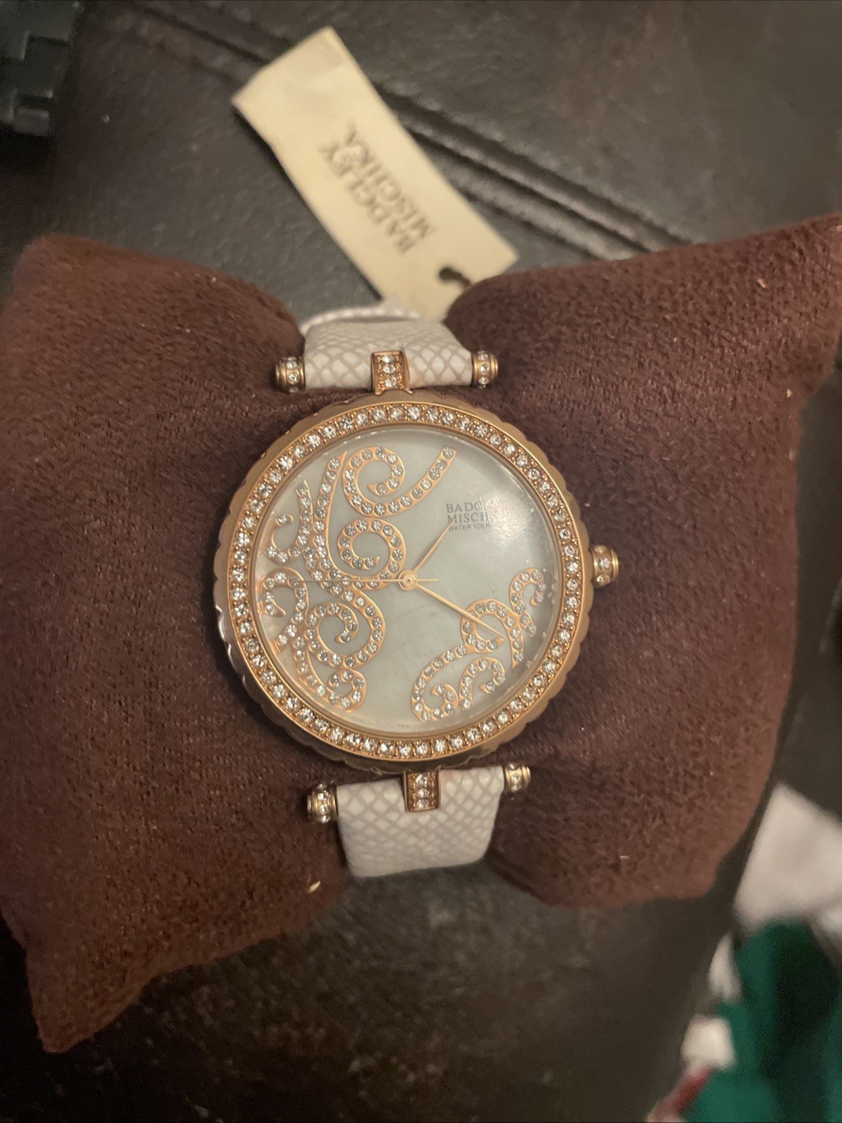 Badgley Mischka BA/1264WMRG Crystal Rose Gold Leather Band Women’s Watch