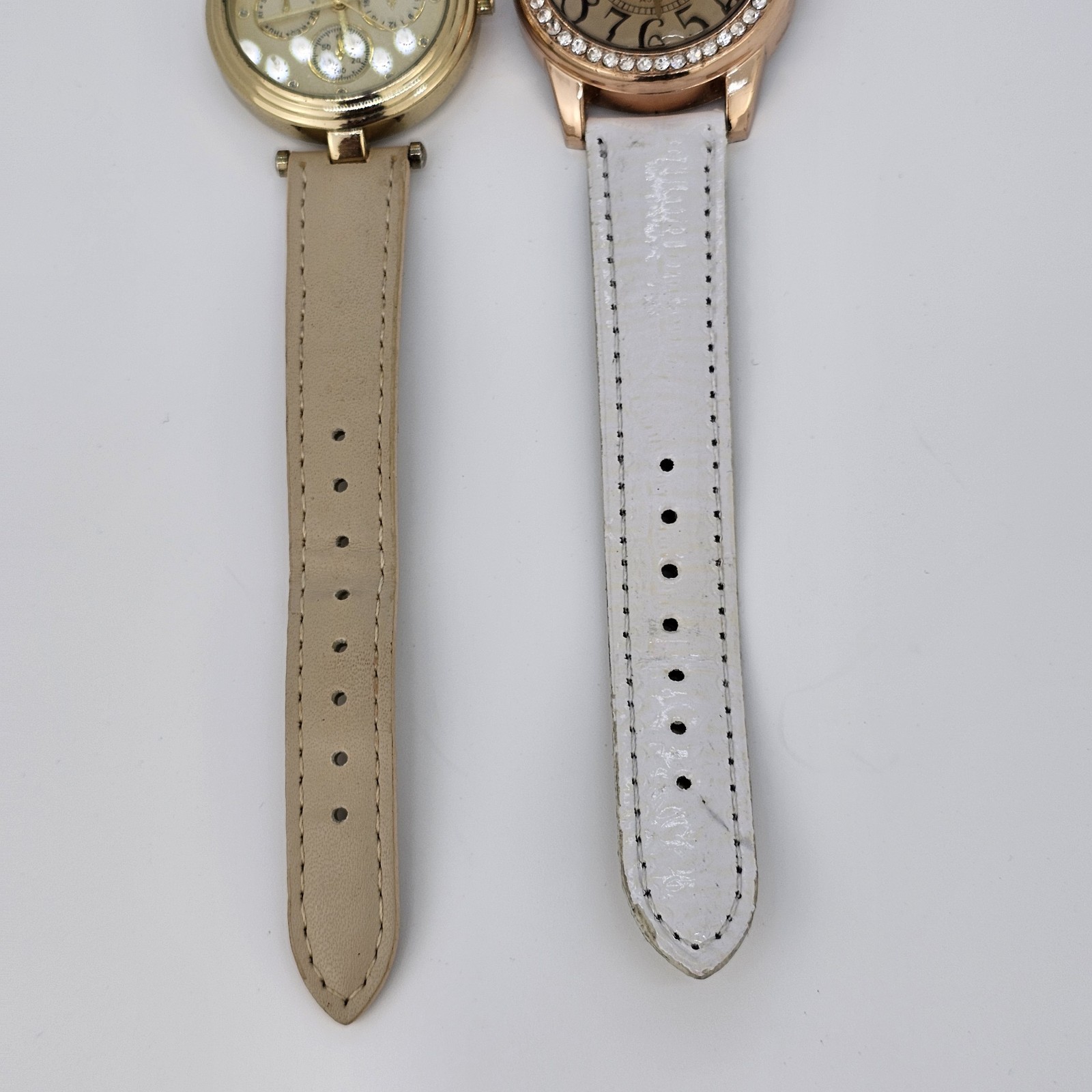 2X Women’s Watch 36-37MM Cream Brown Dial Brown White Leather Bands New Battery