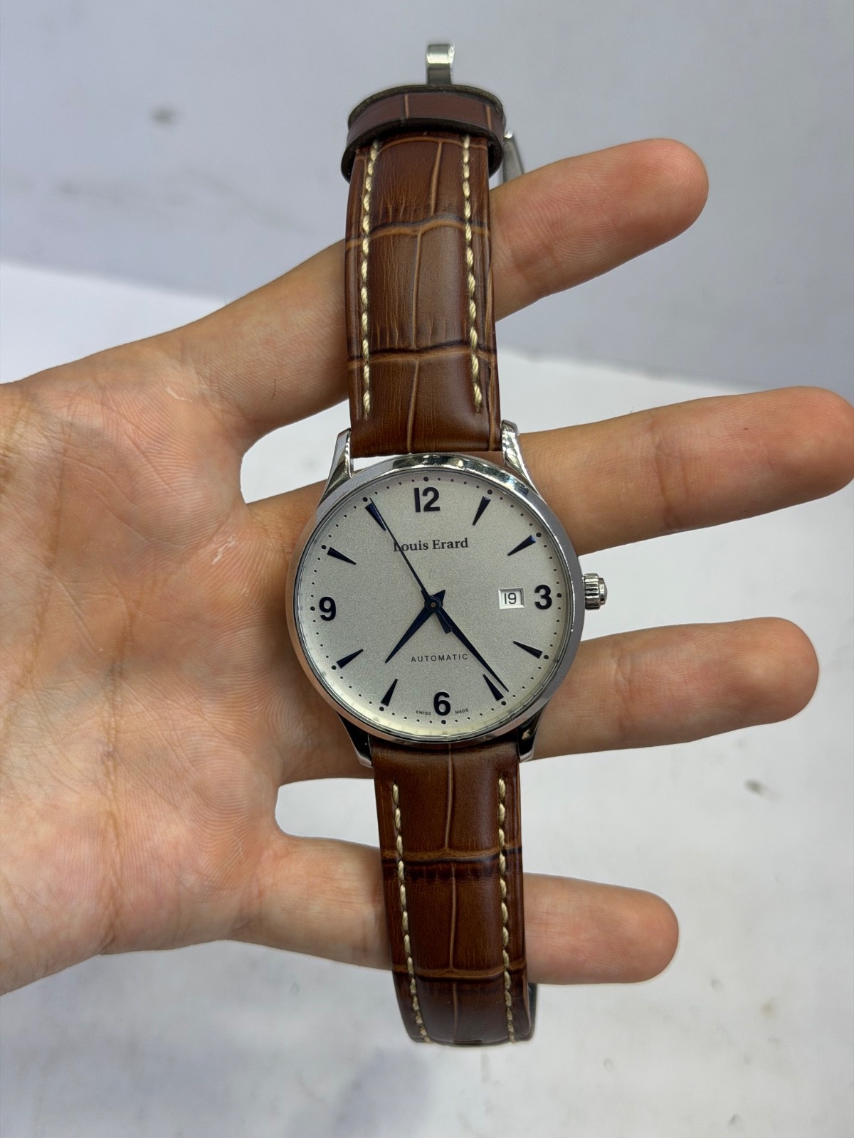 Louis Erard Automatic Swiss Made Men’s Watch Silver Dial Date Leather Strap