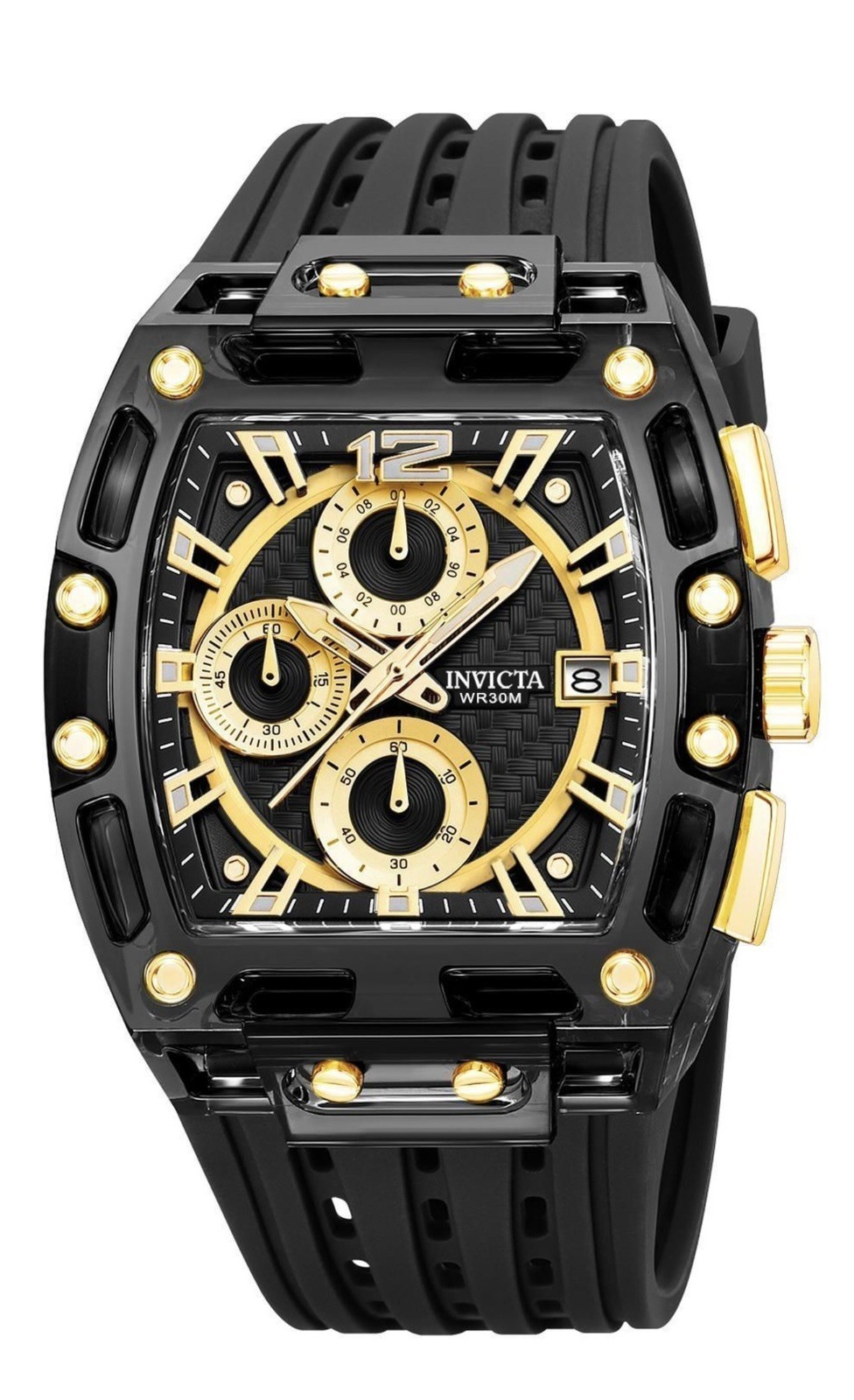 Invicta S1 Rally Men 42mm Black Tone Case Black/Gold Dial Black Band 70148 New