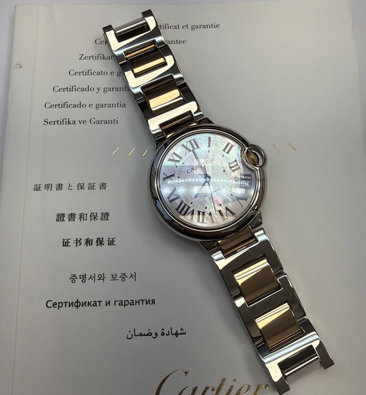 Cartier Ballon Bleu 18k Rose Gold And Stainless 36mm Pink Mop W6920033