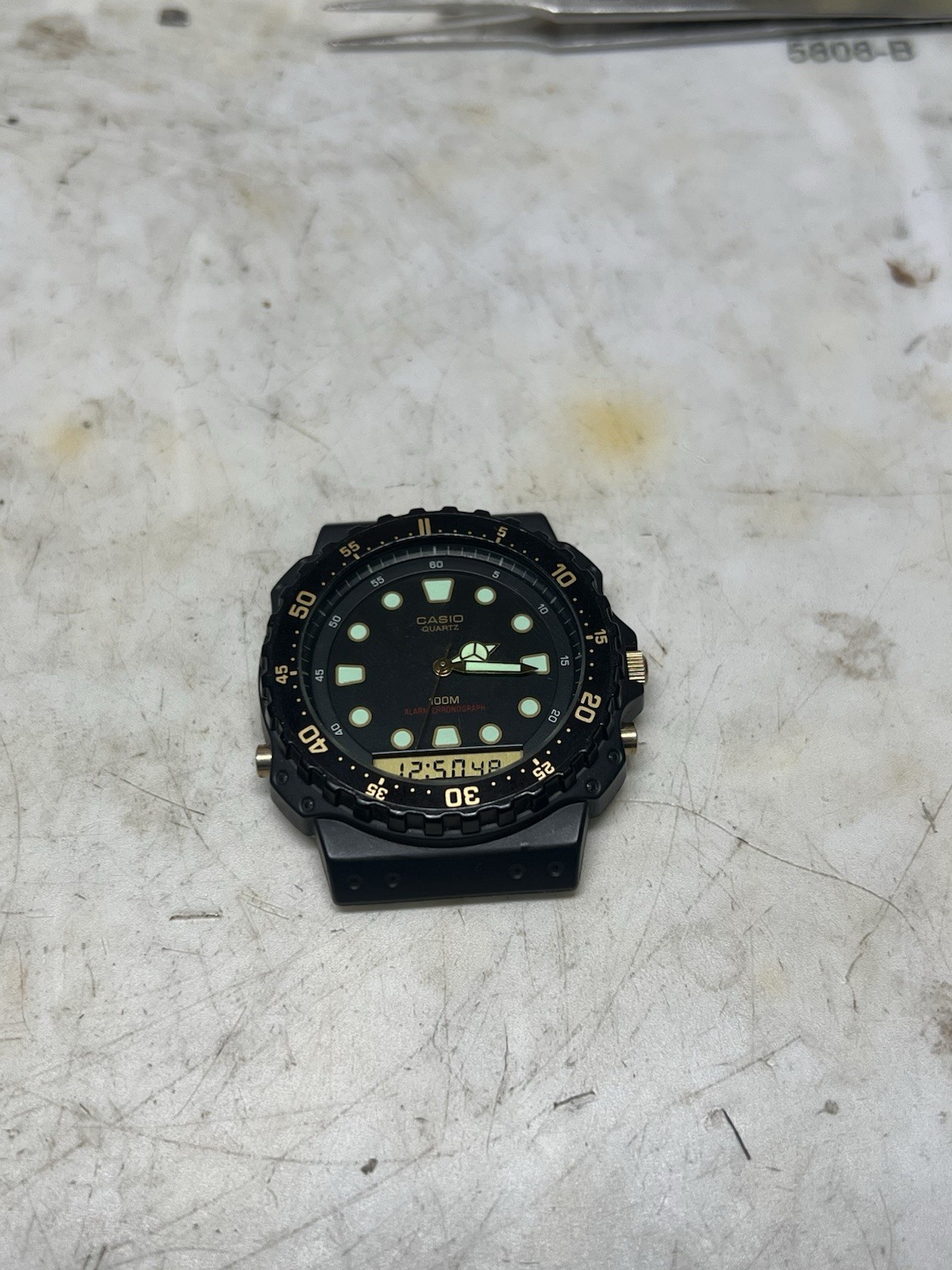 Casio 358 AQ-100W Quartz Analog/Digital 100m Black Diver Wristwatch Head Only