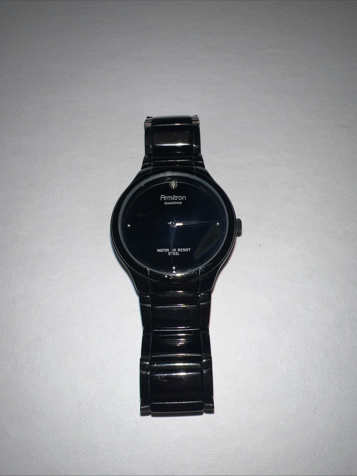 Armitron Diamond Men Formal Black Dial 36mm Quartz Analog Watch Untested