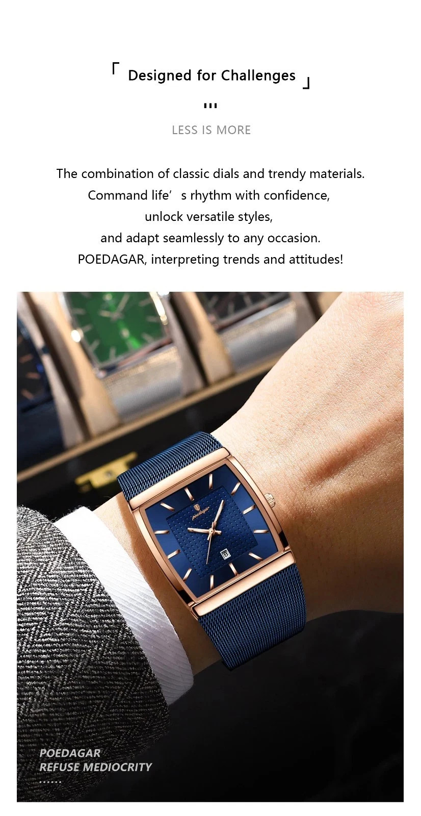 Luxury Men’s Watch Rectangle Steel Mesh Waterproof Luminous Date Quartz
